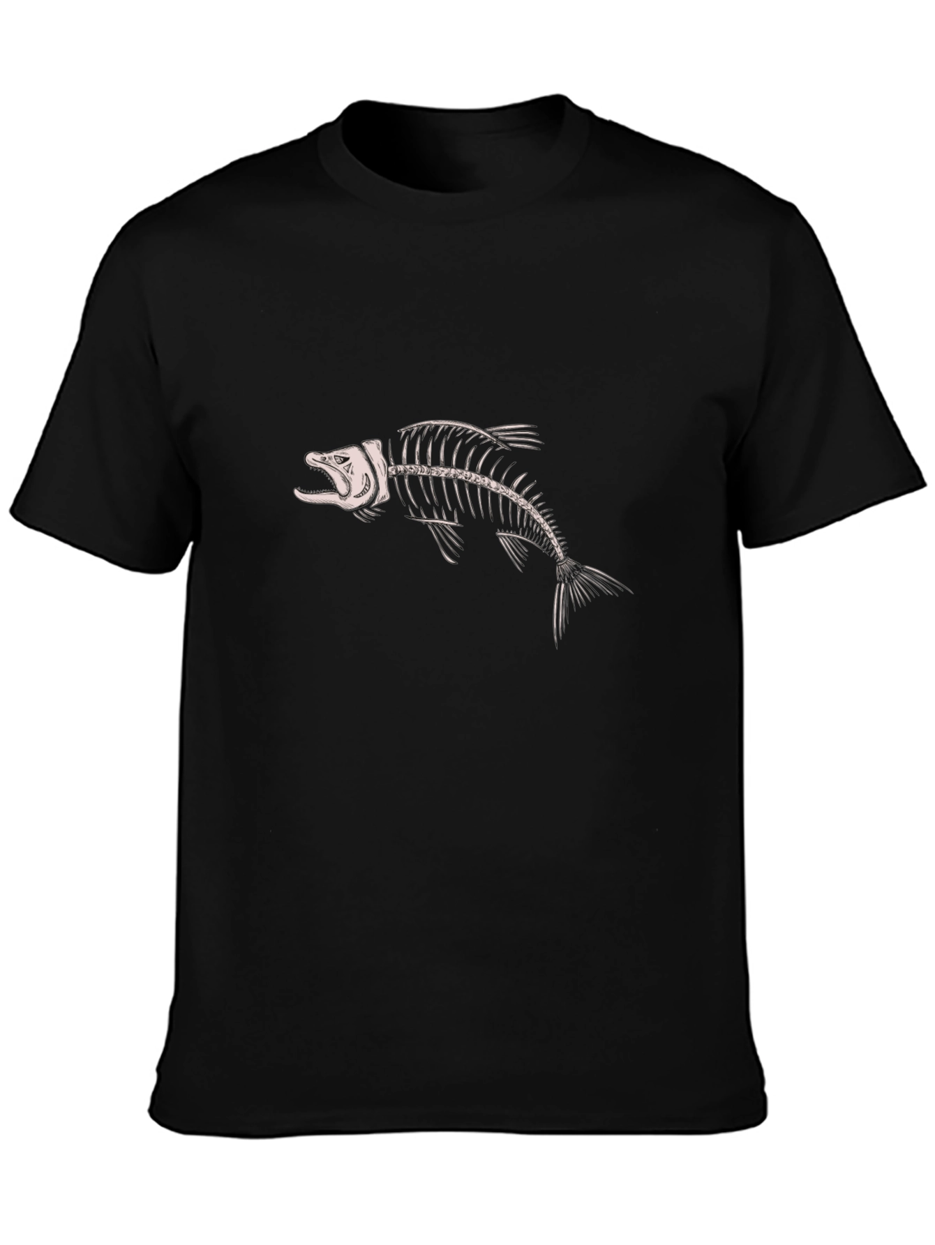 Fish Bone Graphic Tee - Black Cotton Shirt