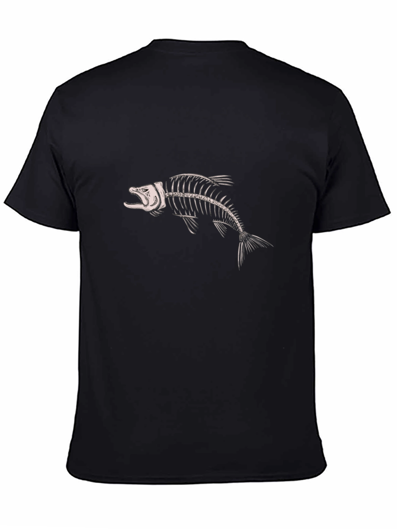 Fish Bone Graphic Tee - Black Cotton Shirt