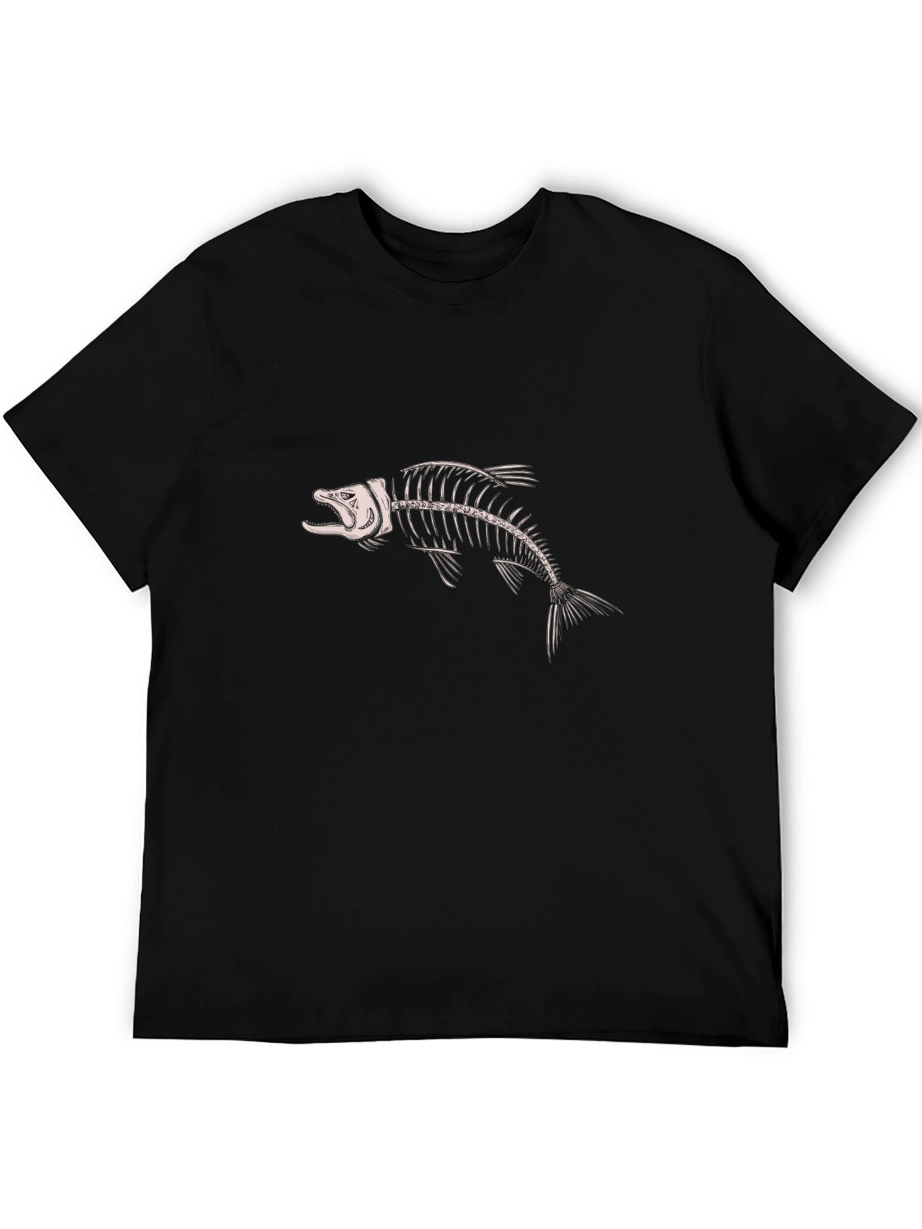 Fish Bone Graphic Tee - Black Cotton Shirt