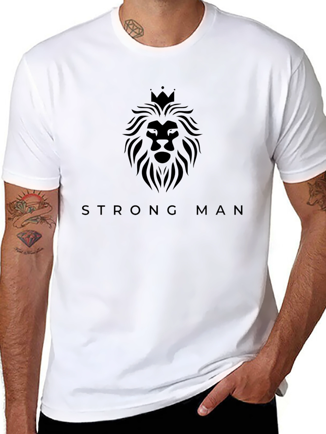 Strong Man Lion Graphic Tee - Black