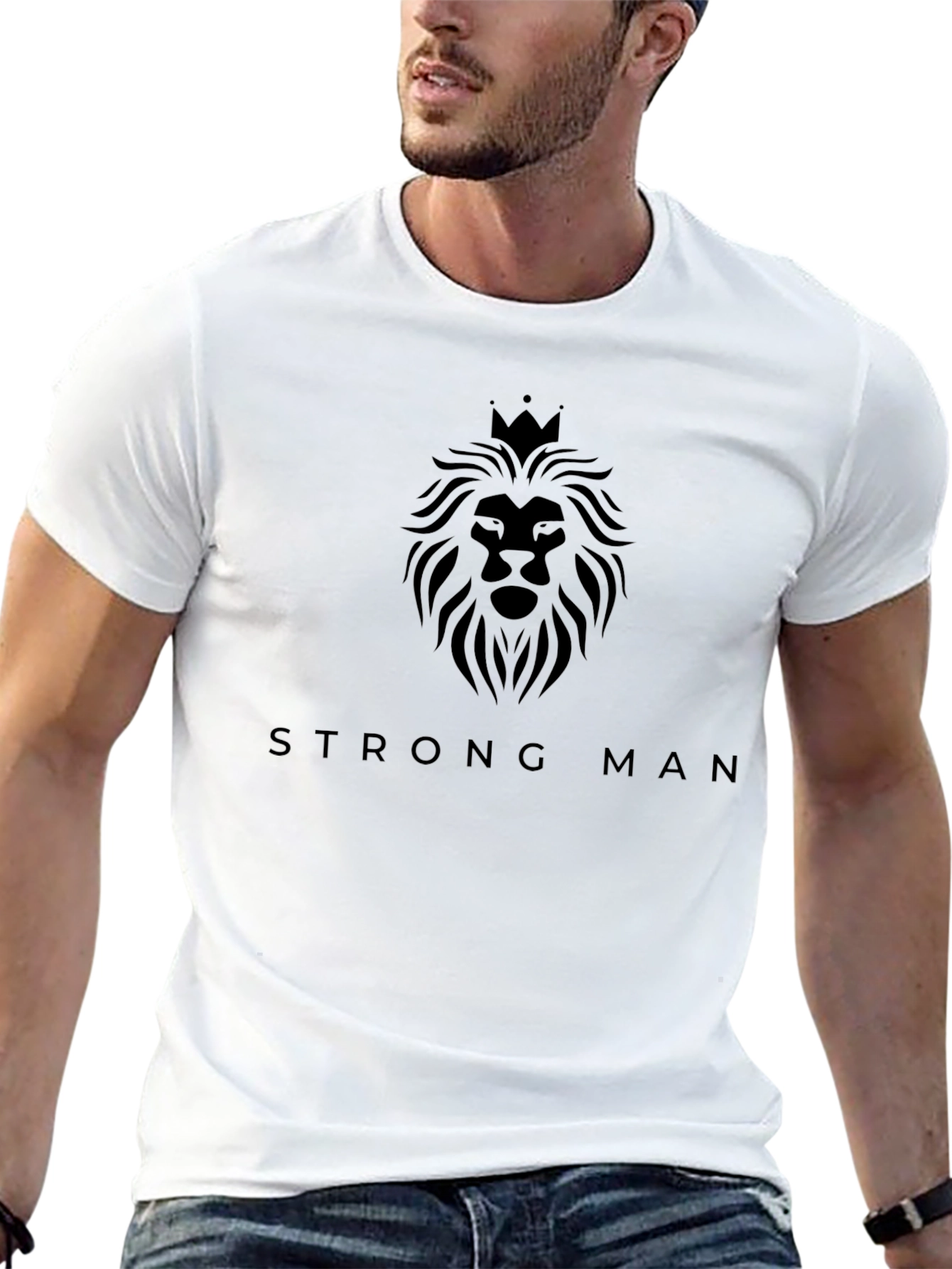 Strong Man Lion Graphic Tee - Black