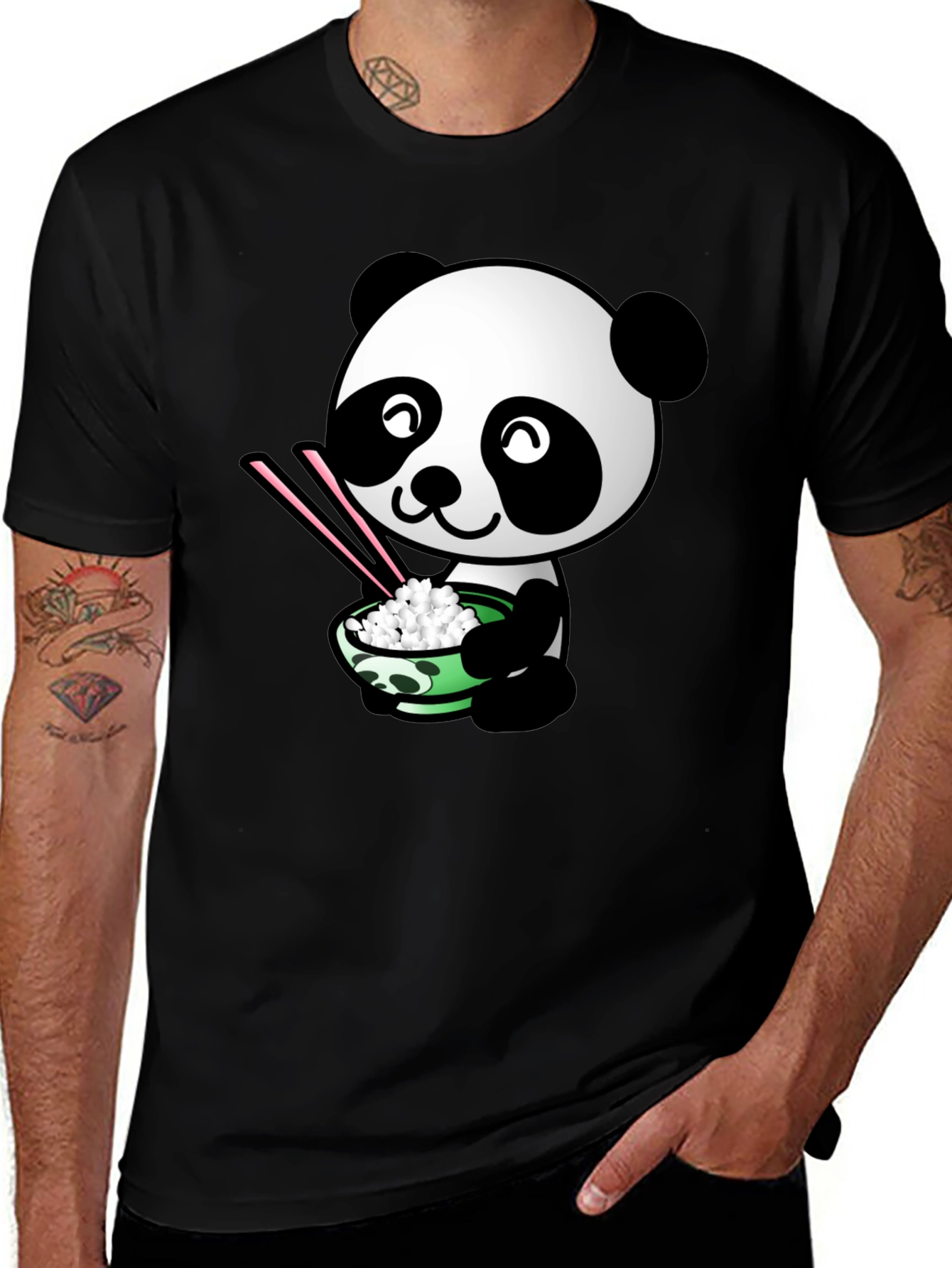 Panda Eating Rice Graphic T-Shirt