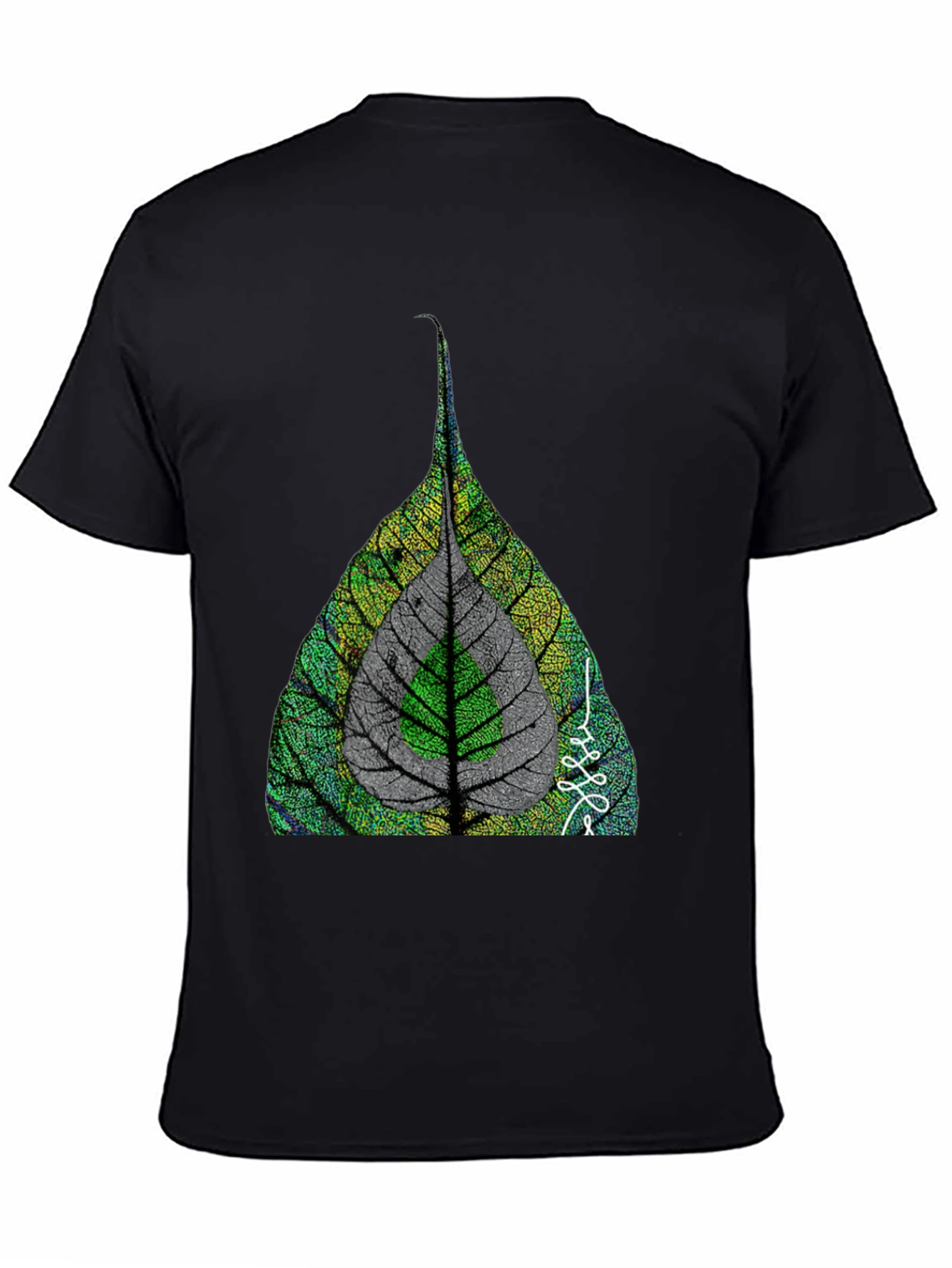 Nature Leaf Print Black T-Shirt