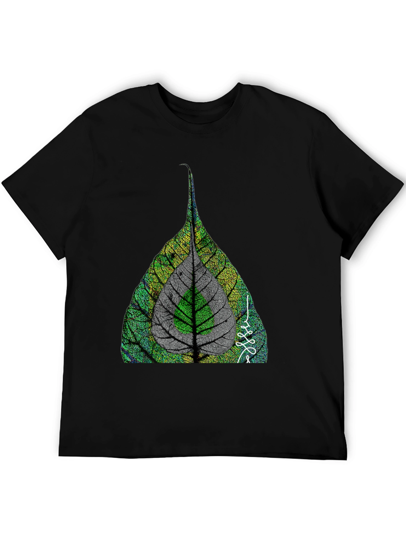 Nature Leaf Print Black T-Shirt