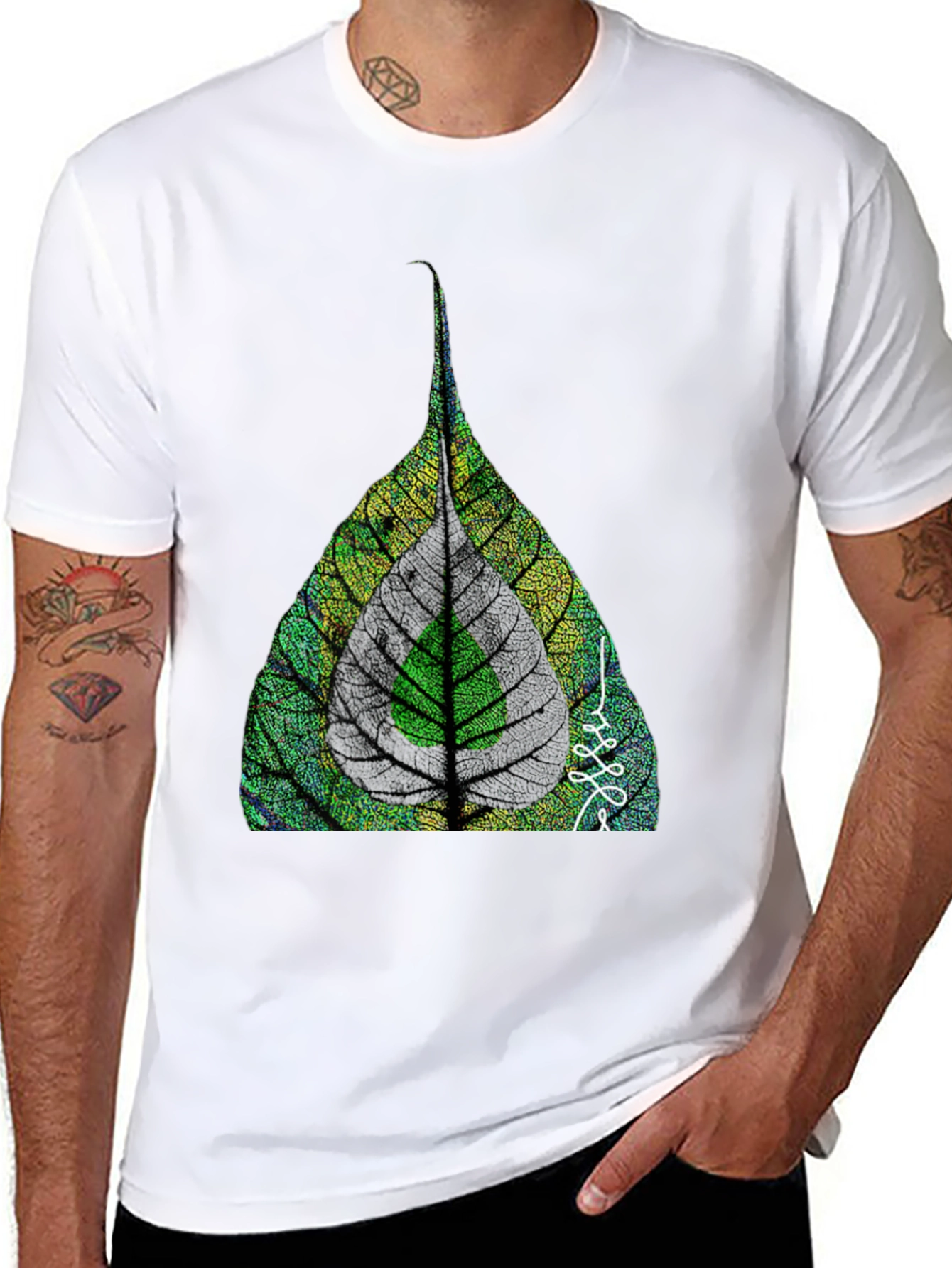 Nature Leaf Print Black T-Shirt