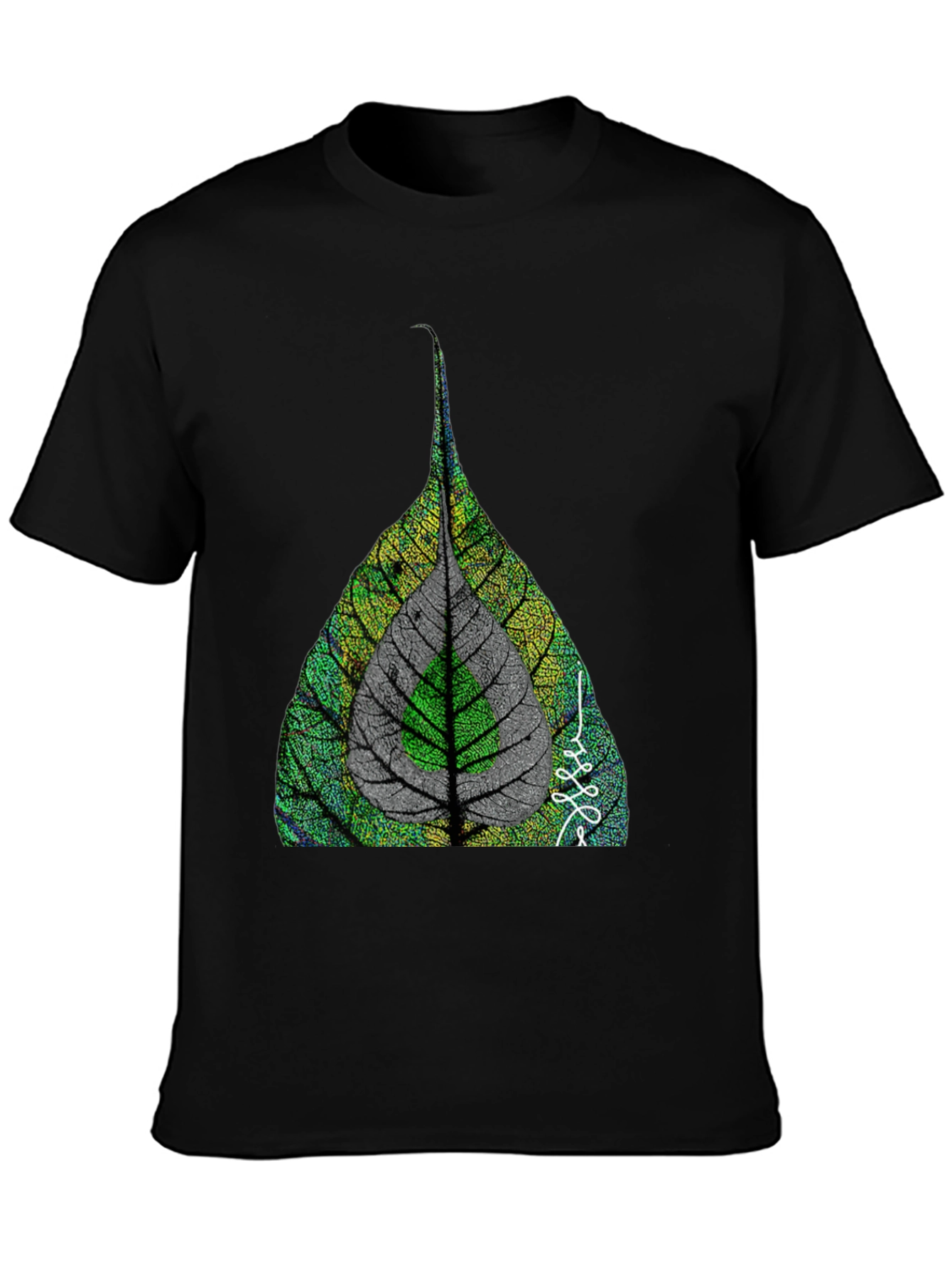 Nature Leaf Print Black T-Shirt