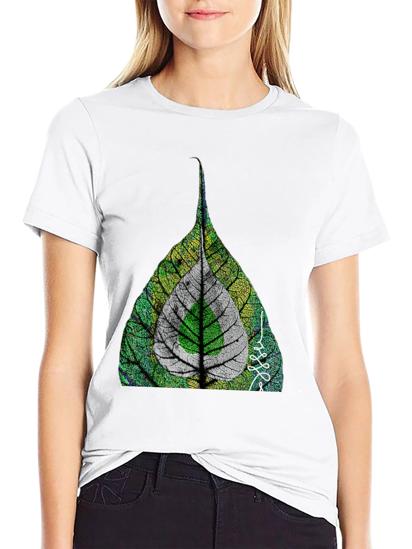 Nature Leaf Print Black T-Shirt