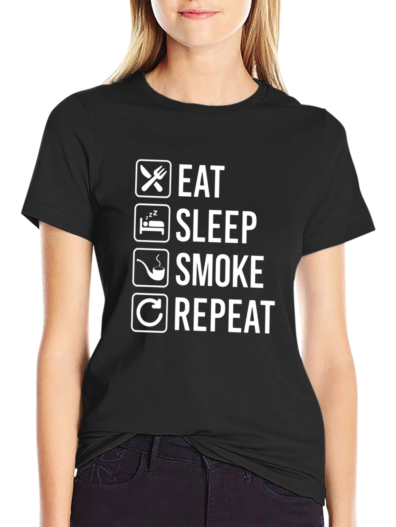 Eat Sleep Smoke Repeat Black Graphic Tee Shirt