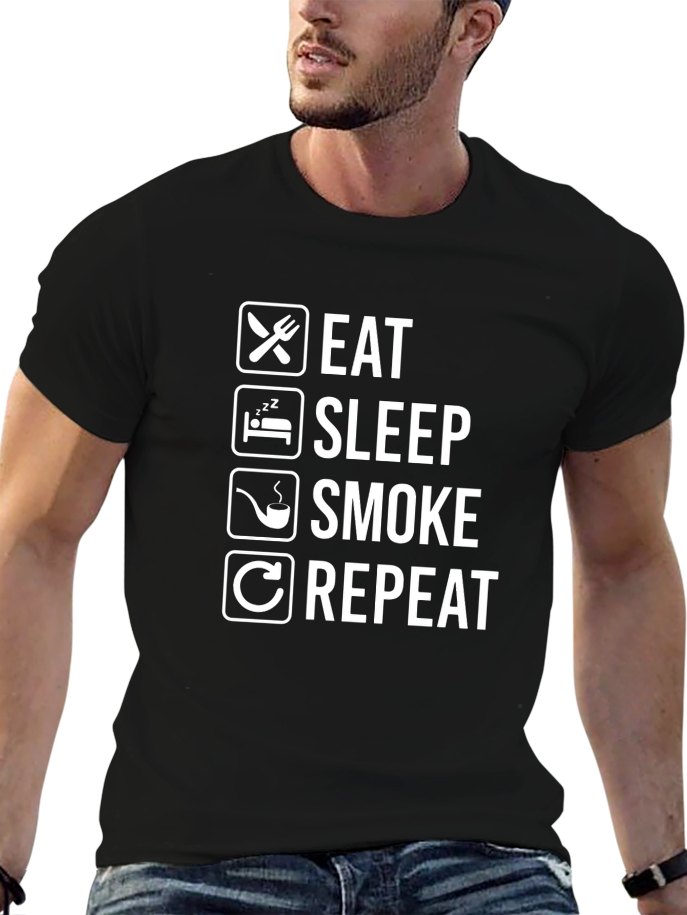 Eat Sleep Smoke Repeat Black Graphic Tee Shirt