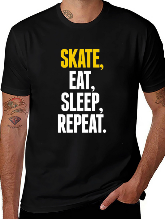 Skate Eat Sleep Repeat Graphic T-Shirt - Black Cotton Tee