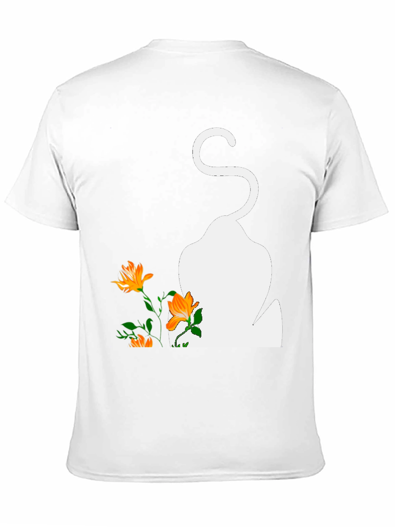 Mens Black T-Shirt with Cat and Flowers Graphic