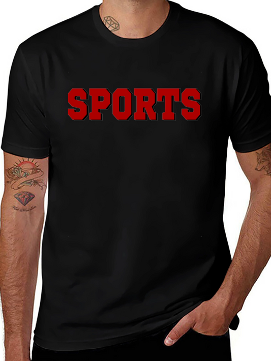 SPORTS Graphic Tee - Black T-Shirt with Bold Red Text