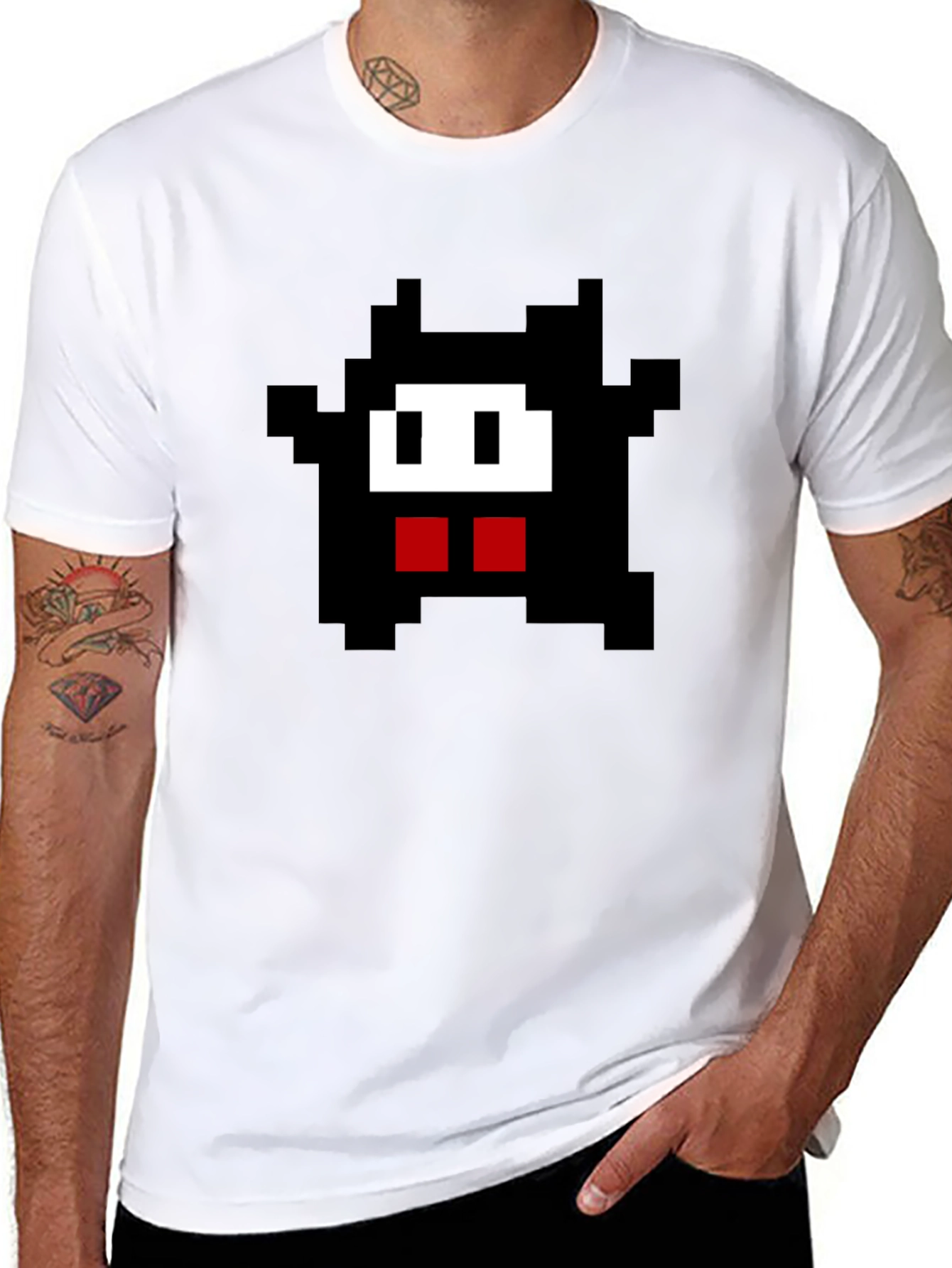 Pixel Monster Graphic Tee - Black Cotton Comfort