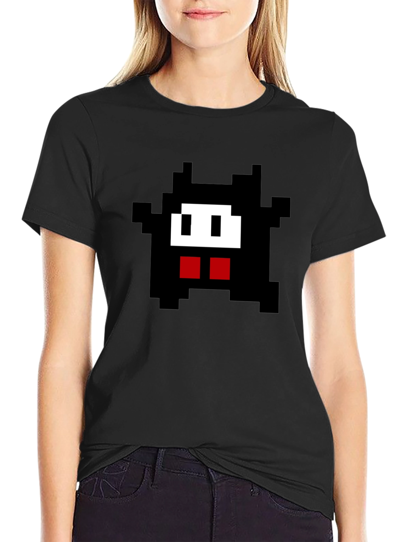 Pixel Monster Graphic Tee - Black Cotton Comfort