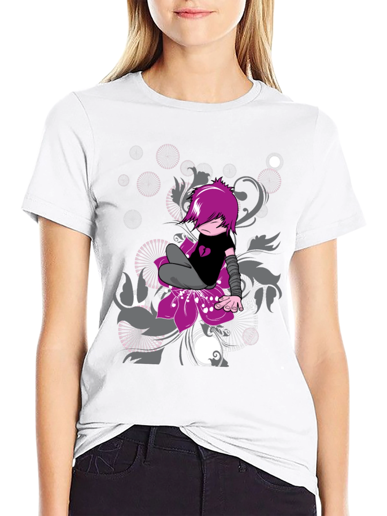 Emo Style Graphic Print Black T-Shirt