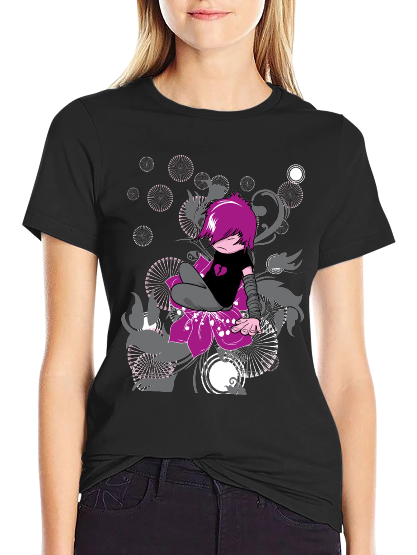 Emo Style Graphic Print Black T-Shirt