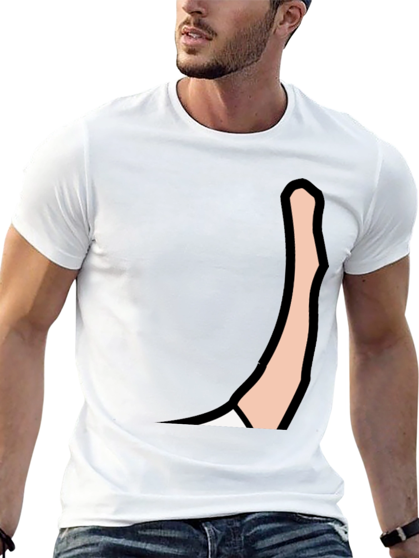 Mens Black Graphic Tee: Cartoon Arm Design