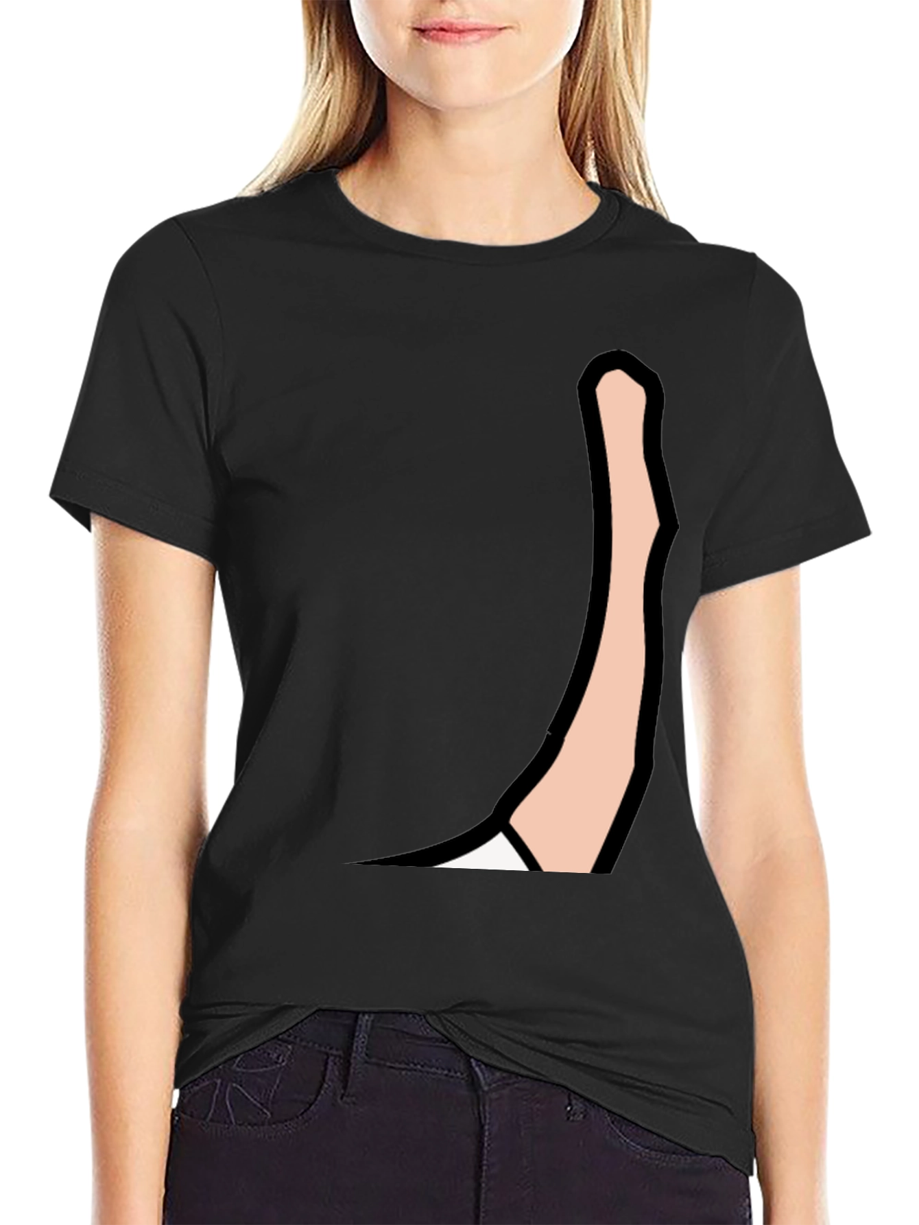 Mens Black Graphic Tee: Cartoon Arm Design