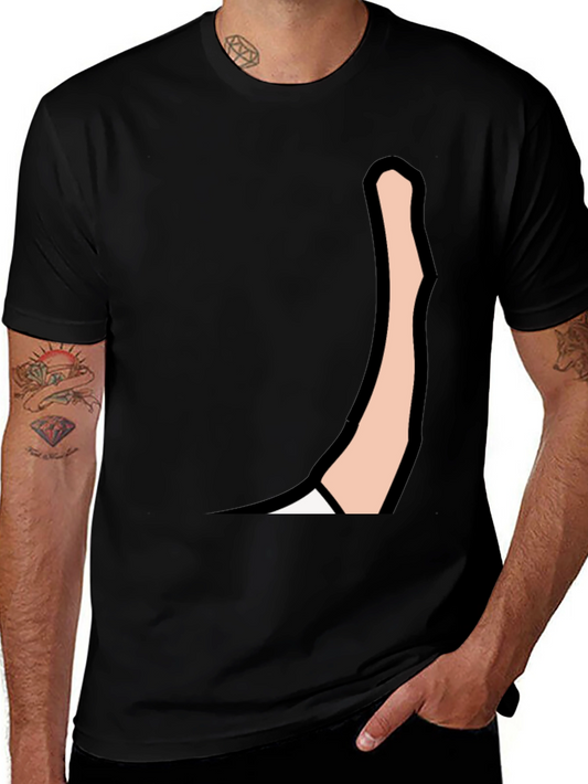Mens Black Graphic Tee: Cartoon Arm Design