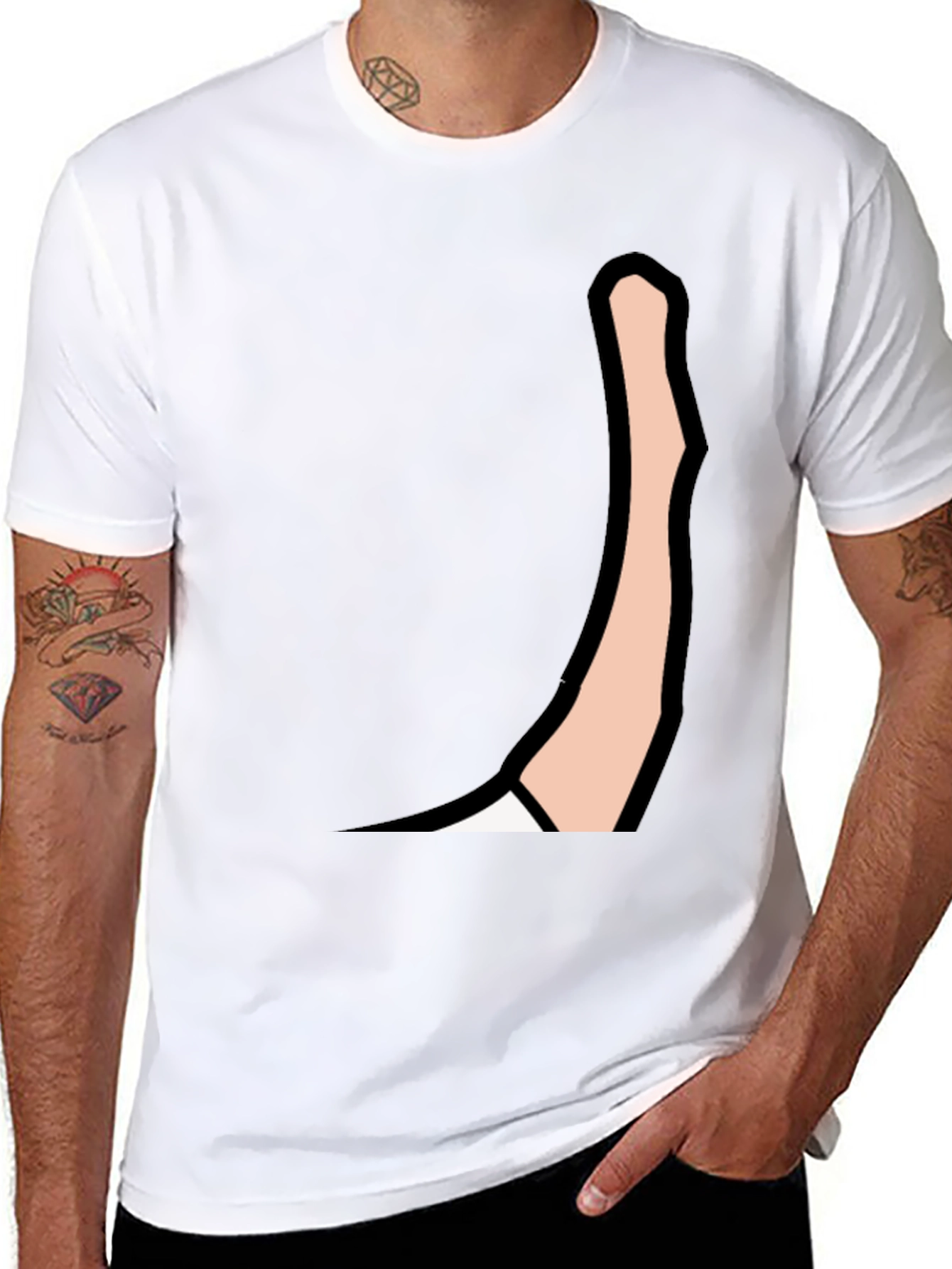 Mens Black Graphic Tee: Cartoon Arm Design