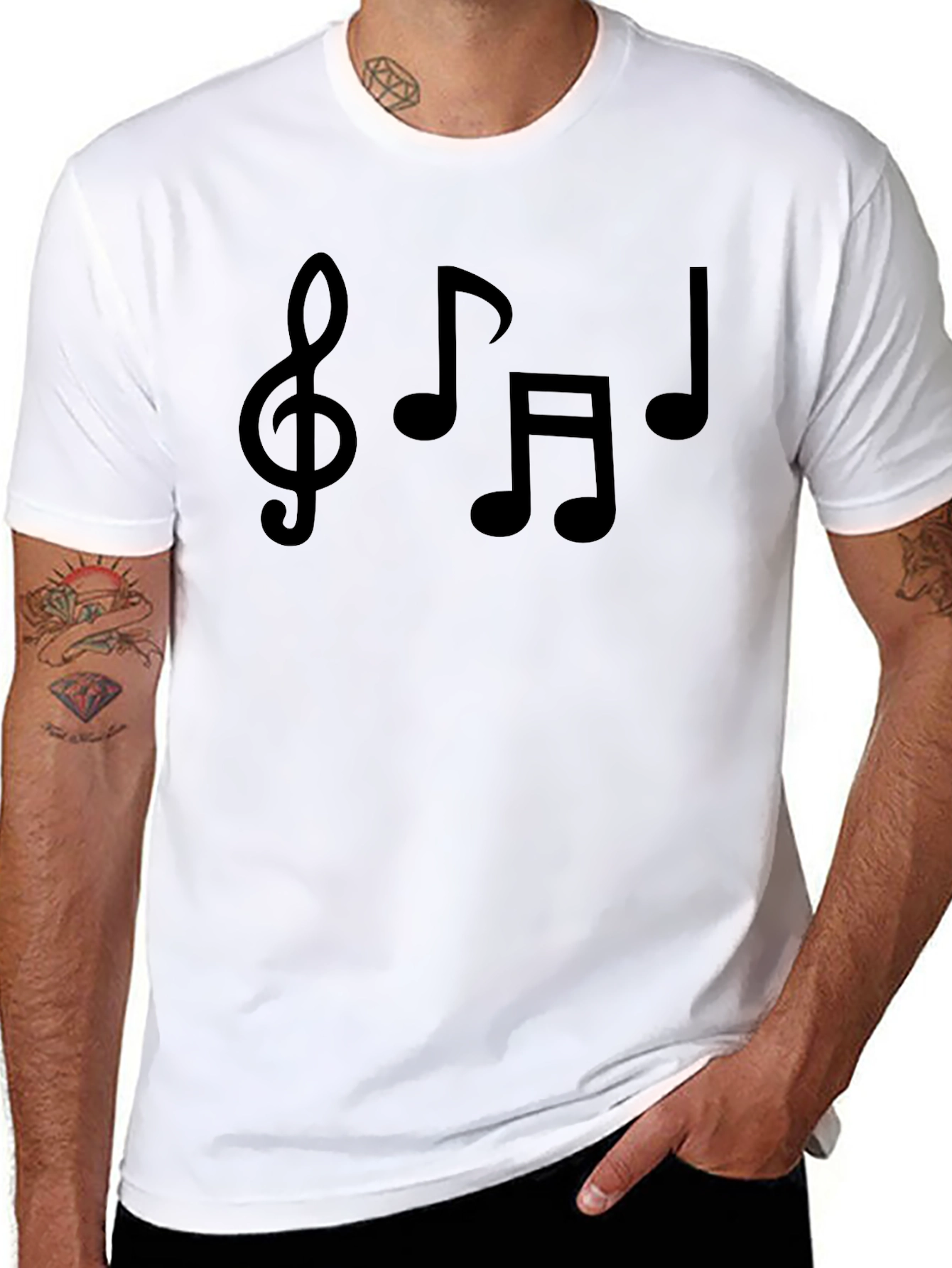 Musical Notes Graphic Tee - Black Cotton T-Shirt