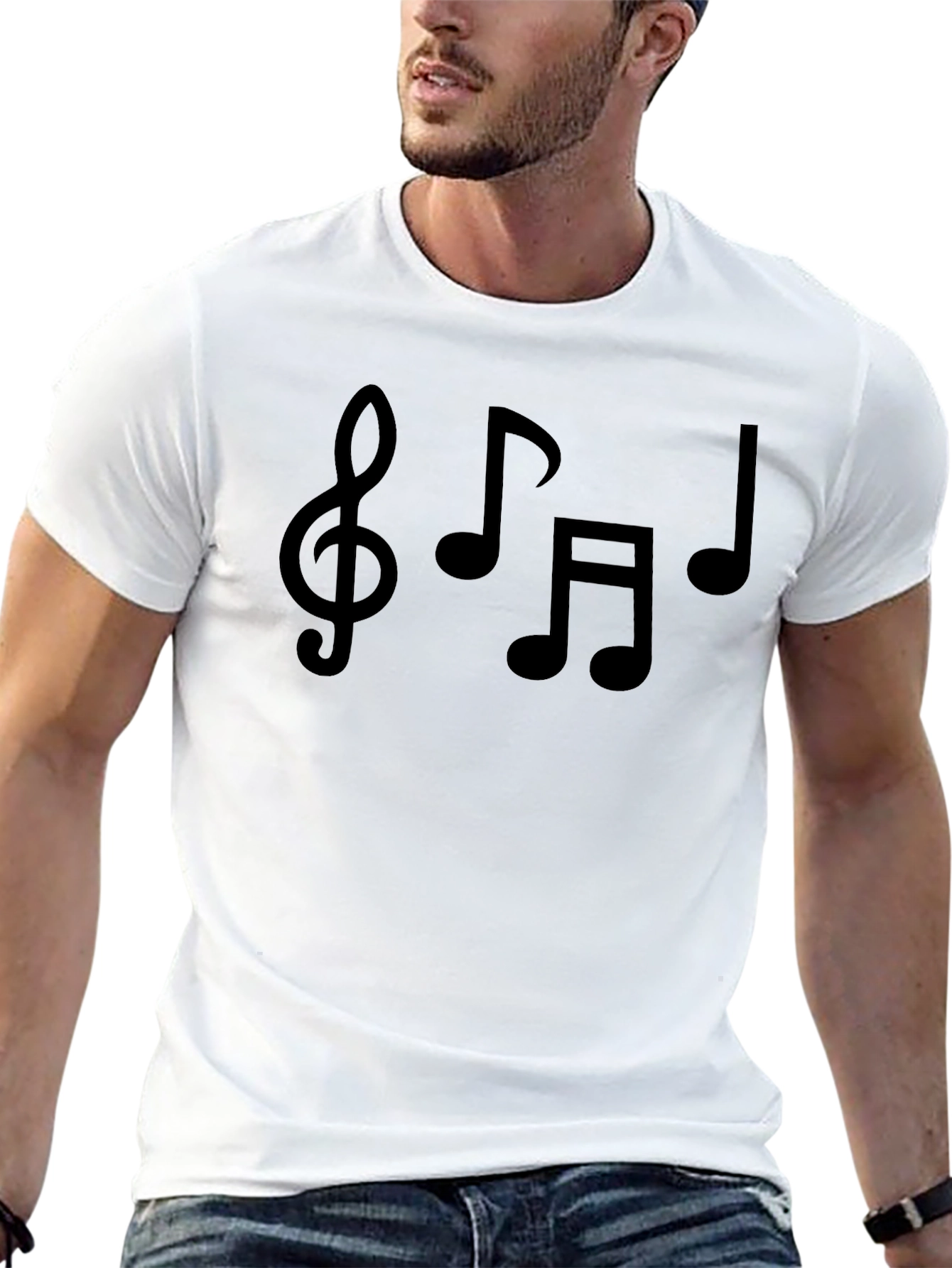 Musical Notes Graphic Tee - Black Cotton T-Shirt