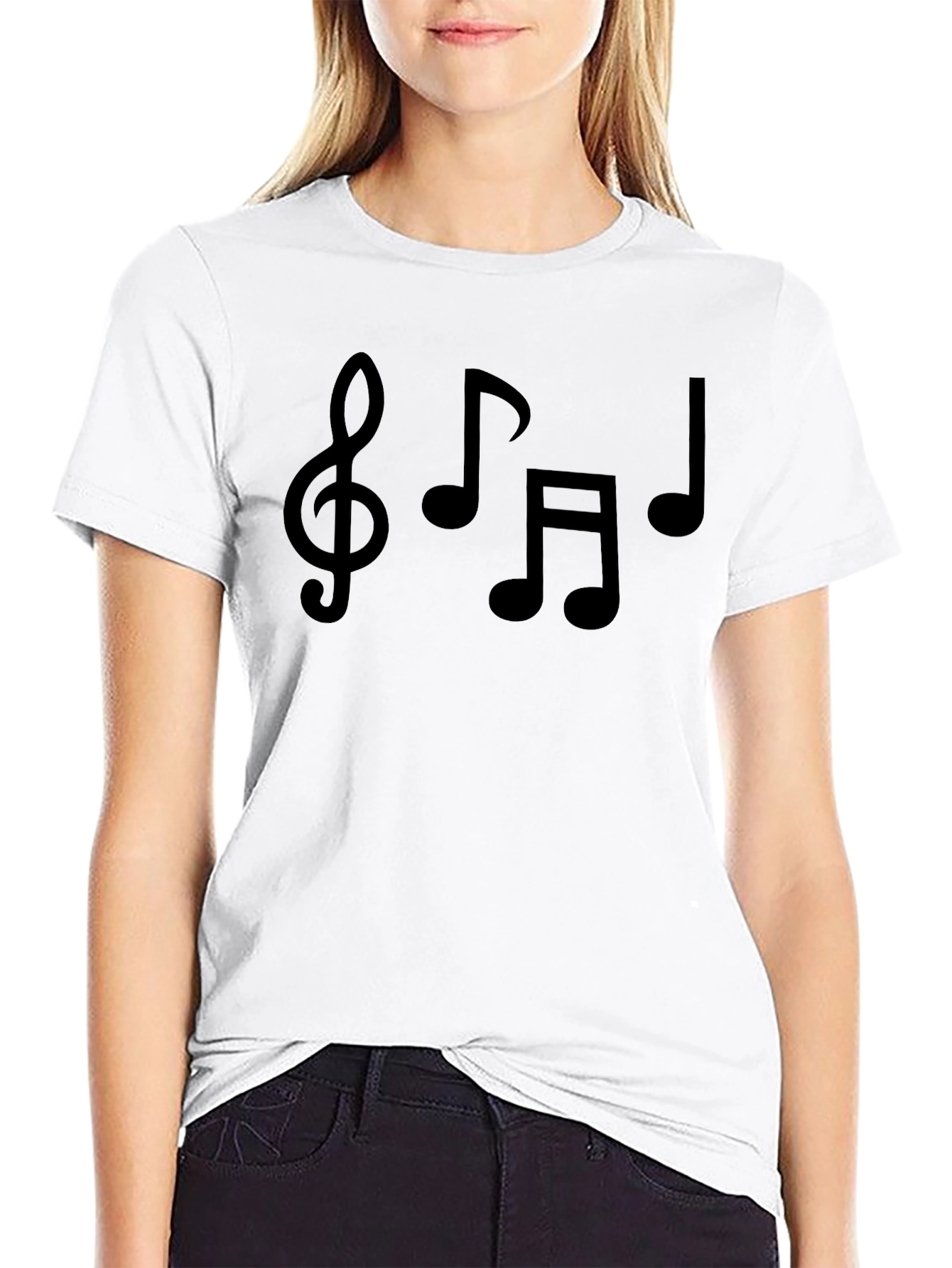 Musical Notes Graphic Tee - Black Cotton T-Shirt