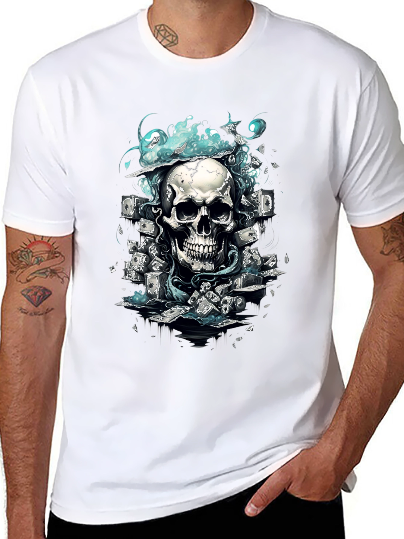 Skull & Cash Graphic Tee - Edgy Streetwear