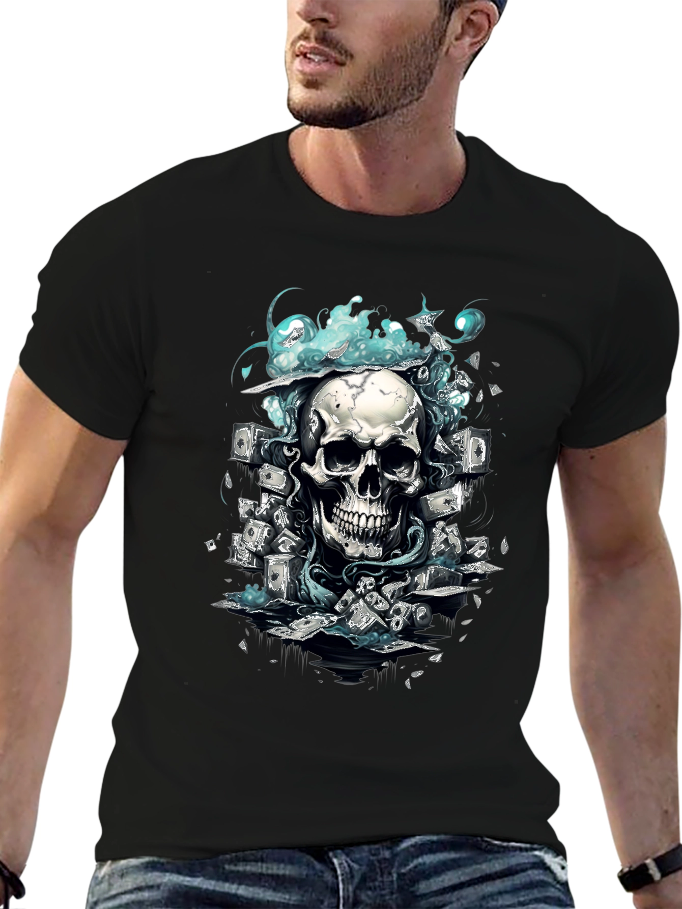 Skull & Cash Graphic Tee - Edgy Streetwear