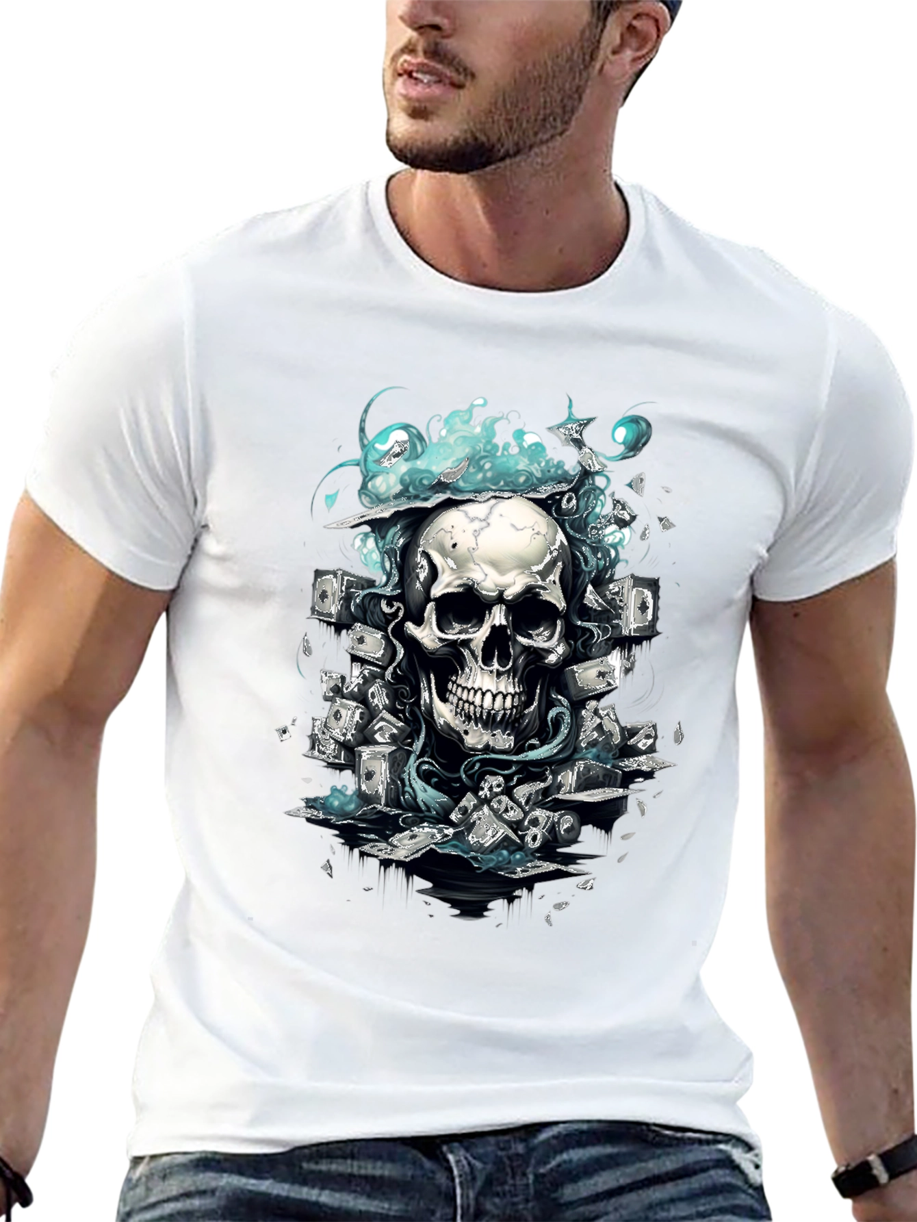 Skull & Cash Graphic Tee - Edgy Streetwear