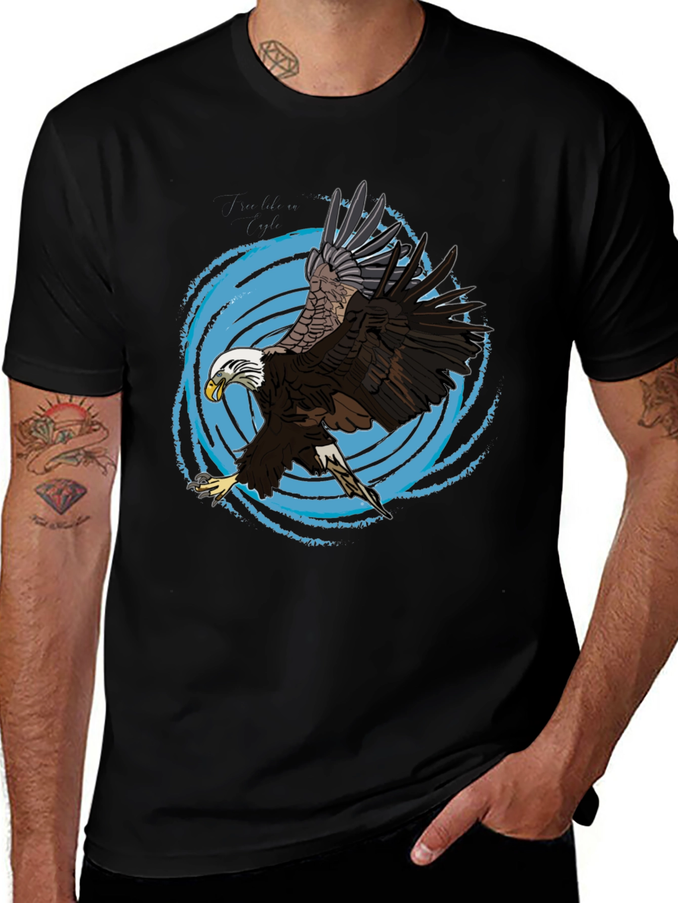 Bald Eagle Graphic Tee - Black Cotton T-Shirt