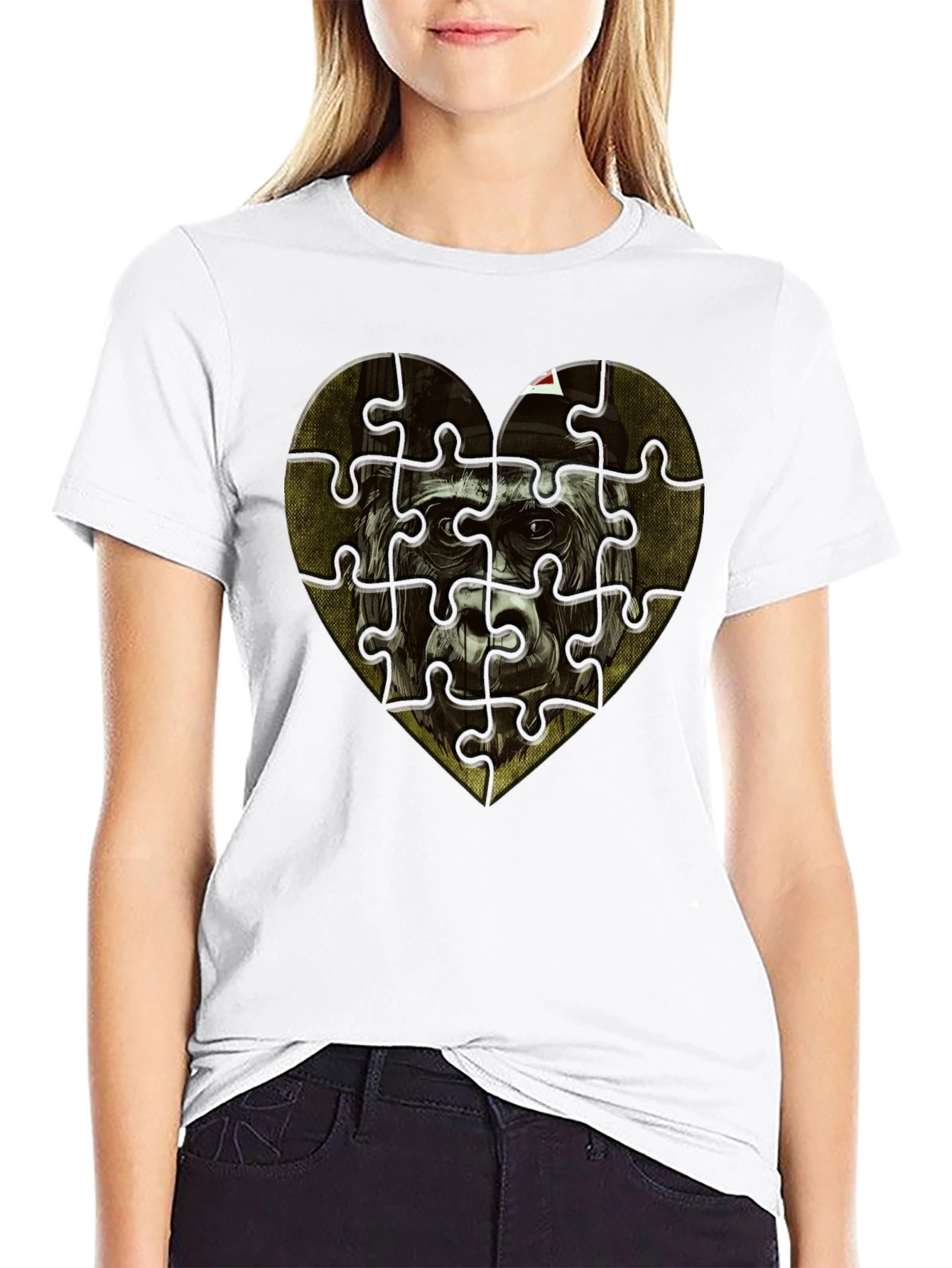 Gorilla Heart Puzzle T-Shirt - Unique Graphic Tee