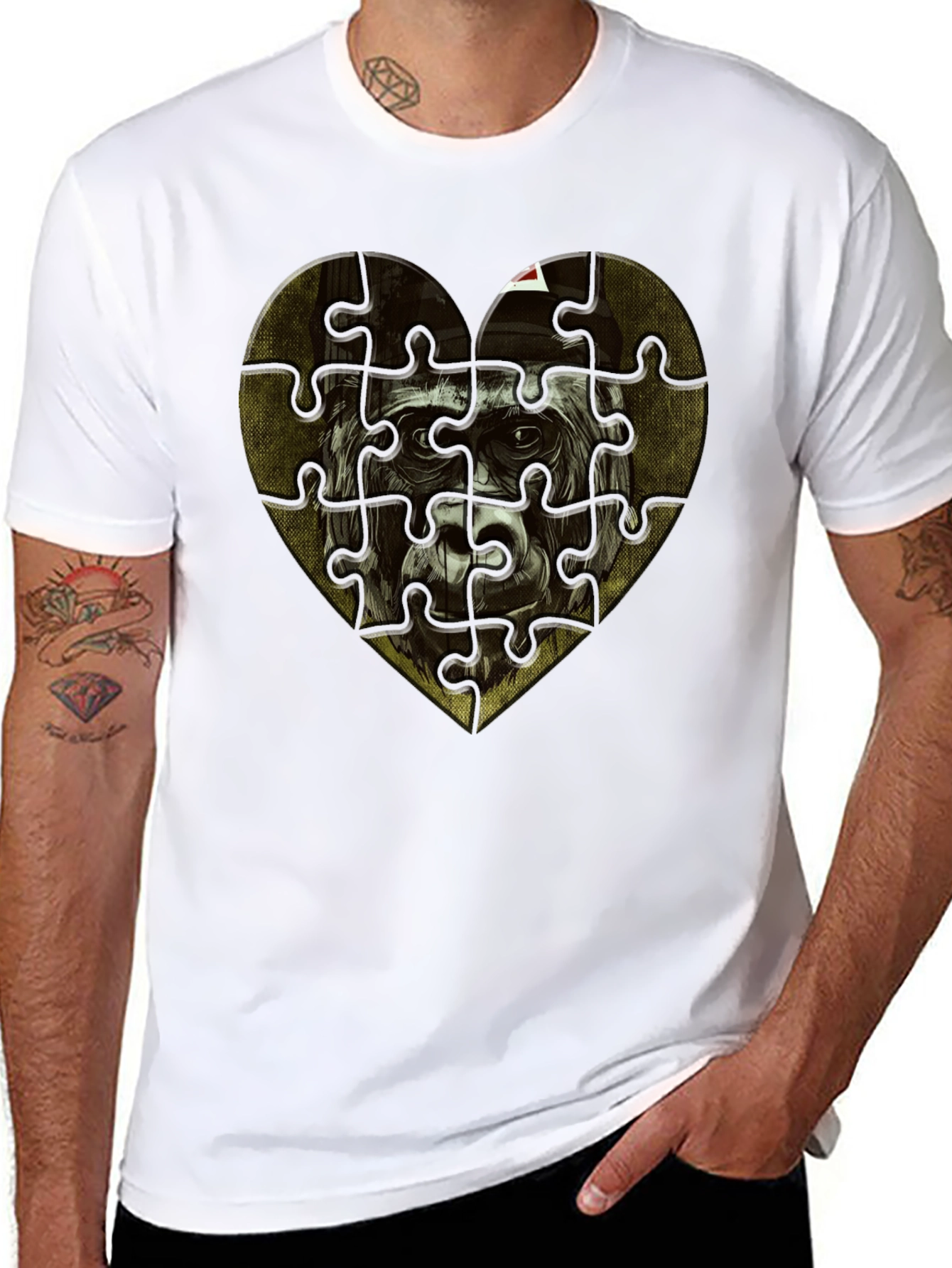 Gorilla Heart Puzzle T-Shirt - Unique Graphic Tee