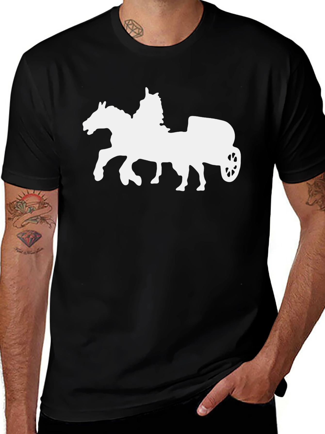 Horse Chariot Graphic Tee - Classic Black T-Shirt