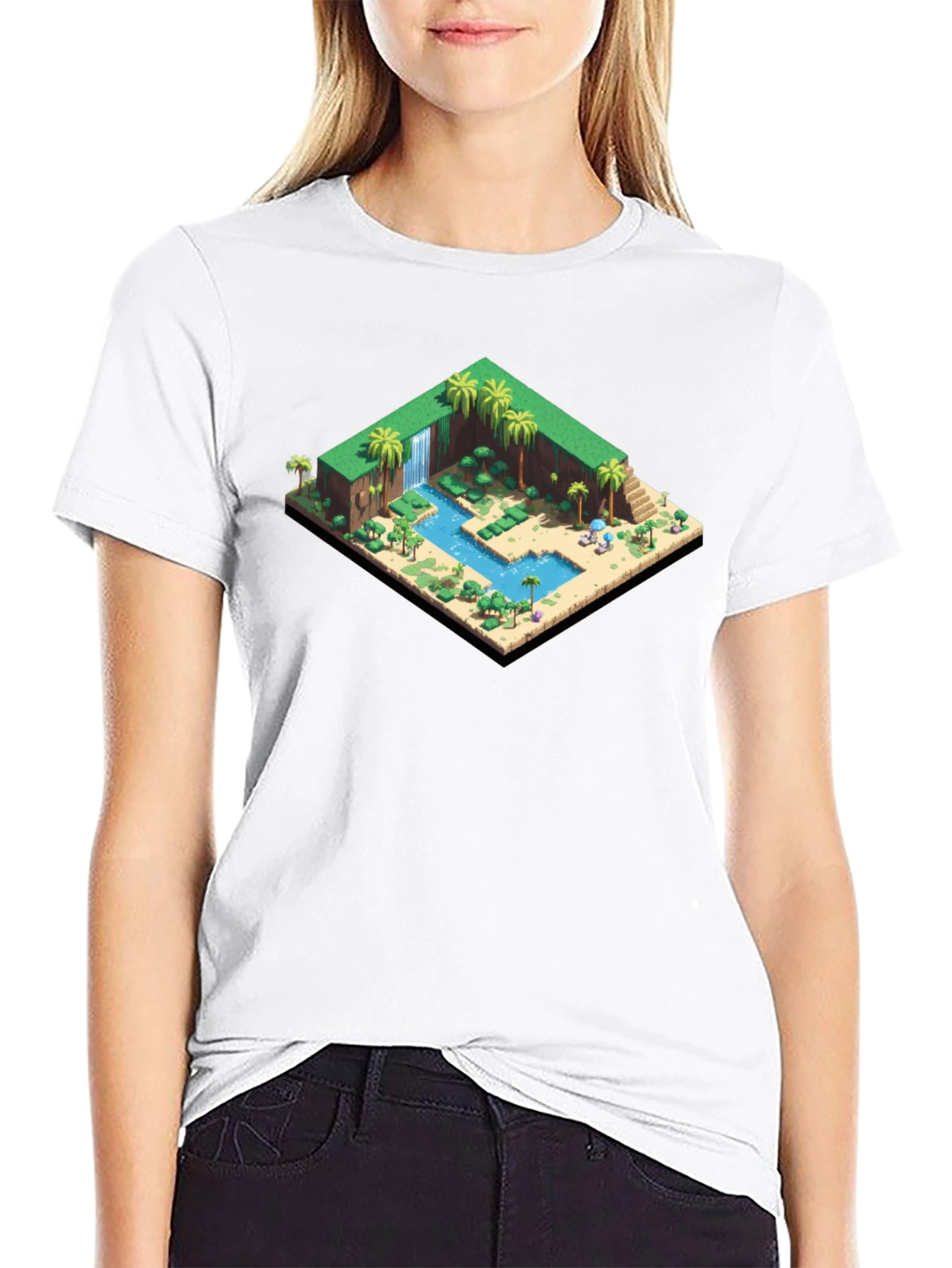 Isometric Oasis Graphic Tee - Black Cotton Casual Shirt
