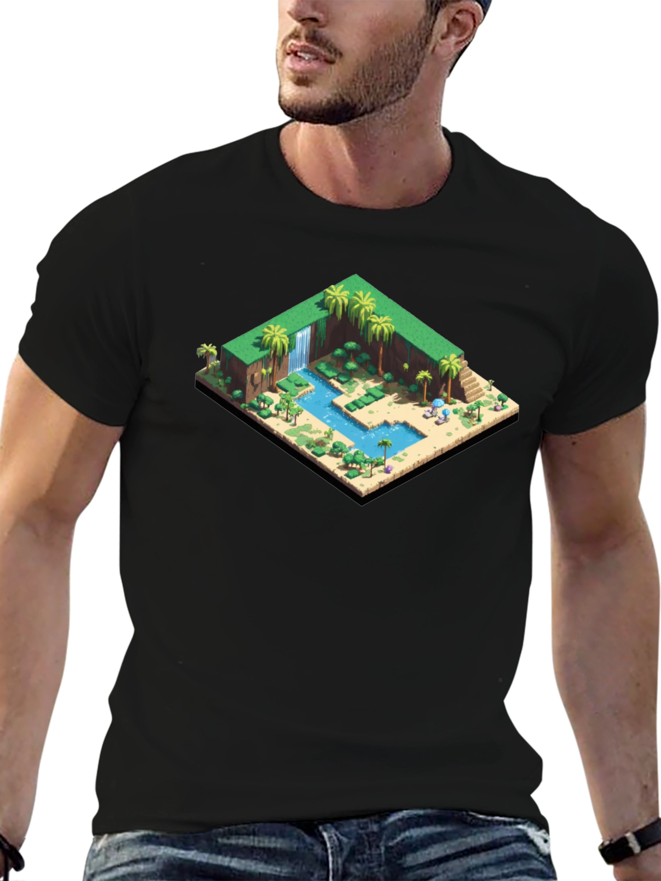 Isometric Oasis Graphic Tee - Black Cotton Casual Shirt
