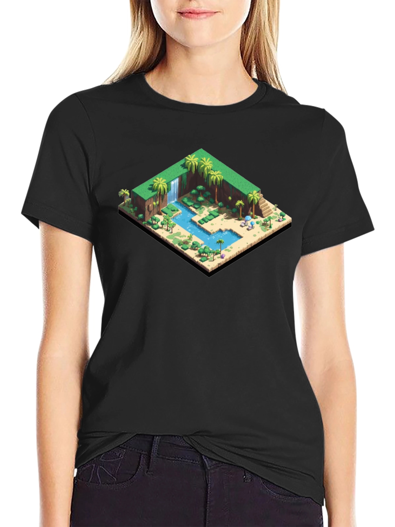 Isometric Oasis Graphic Tee - Black Cotton Casual Shirt