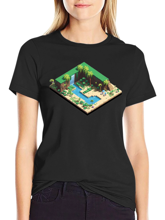 Isometric Oasis Graphic Tee - Black Cotton Casual Shirt