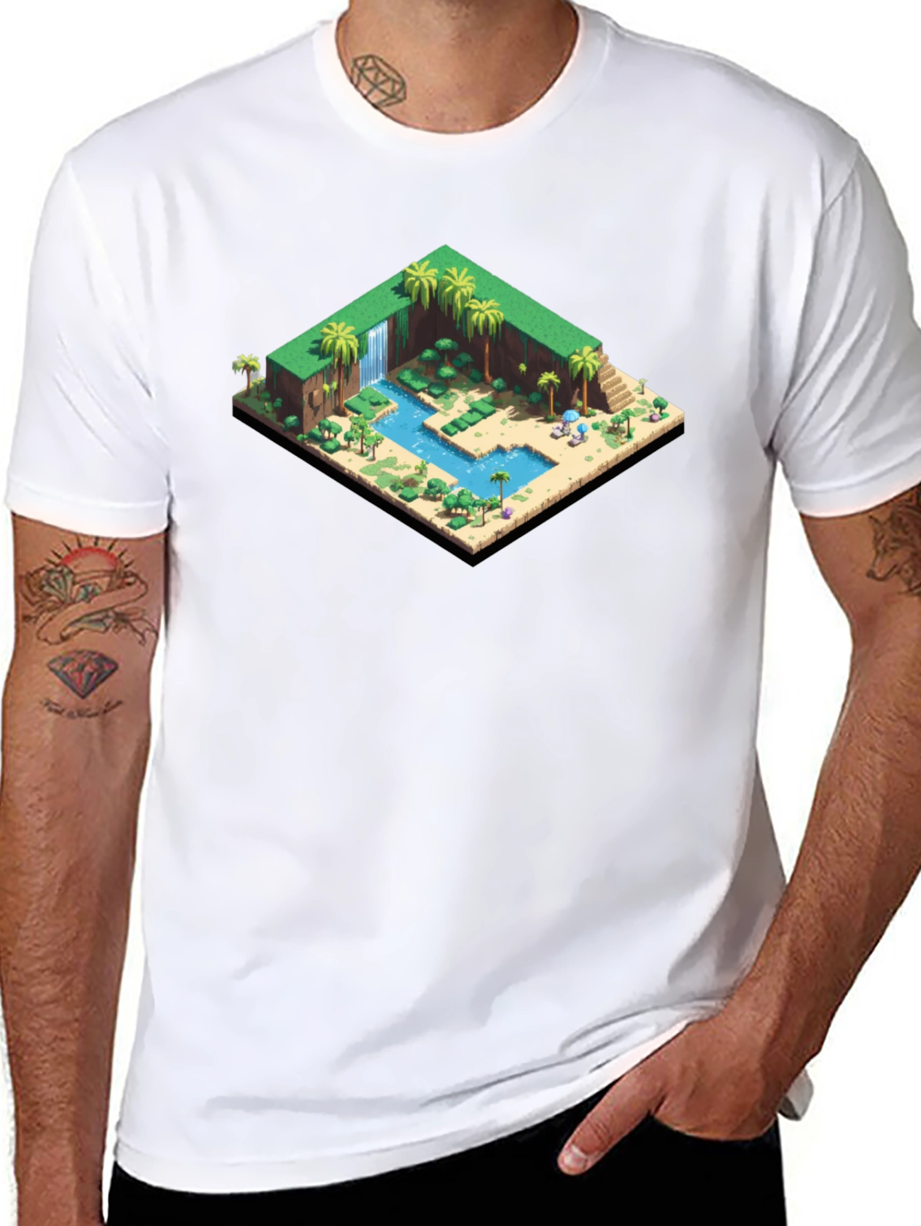 Isometric Oasis Graphic Tee - Black Cotton Casual Shirt