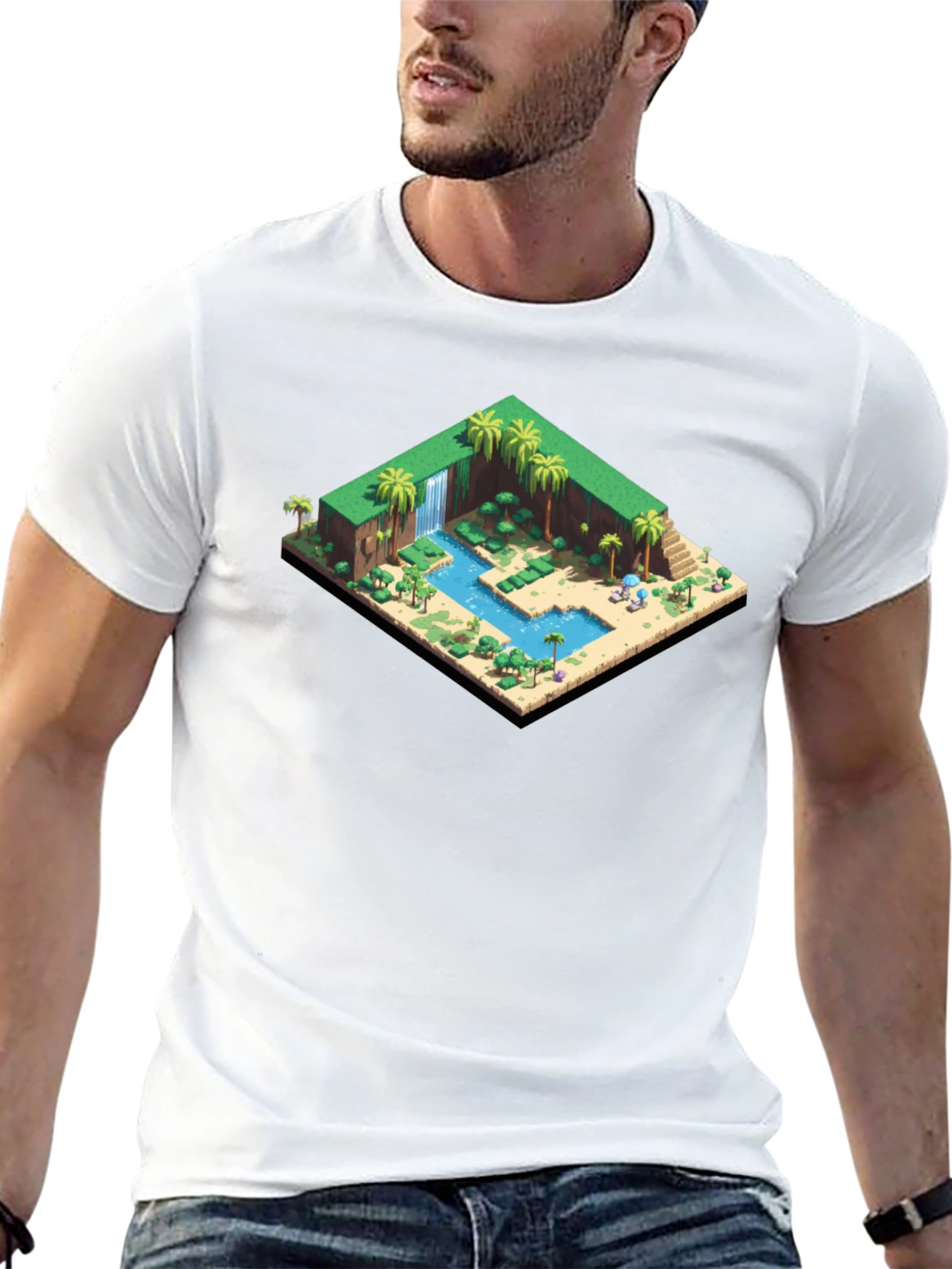 Isometric Oasis Graphic Tee - Black Cotton Casual Shirt