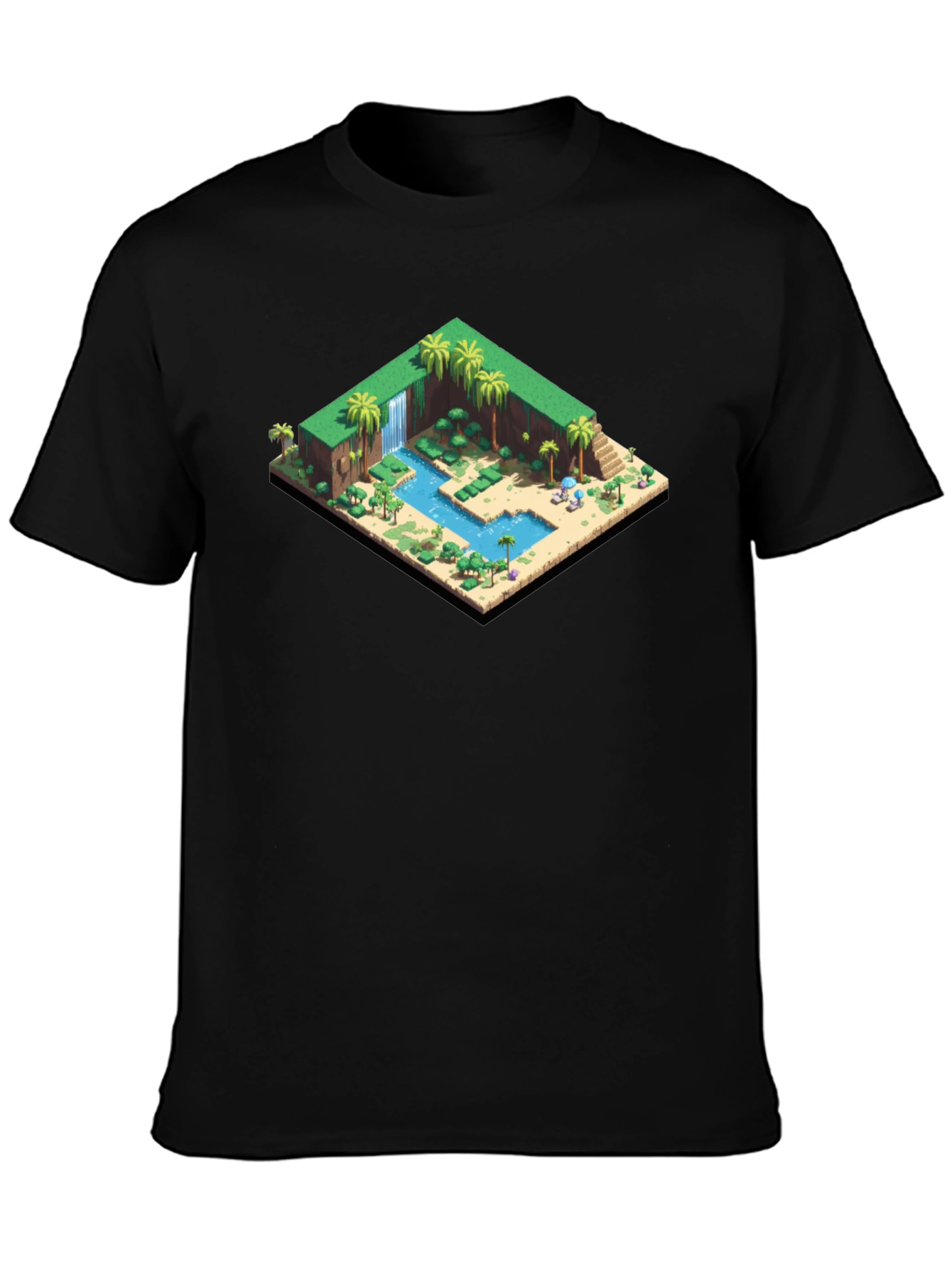 Isometric Oasis Graphic Tee - Black Cotton Casual Shirt