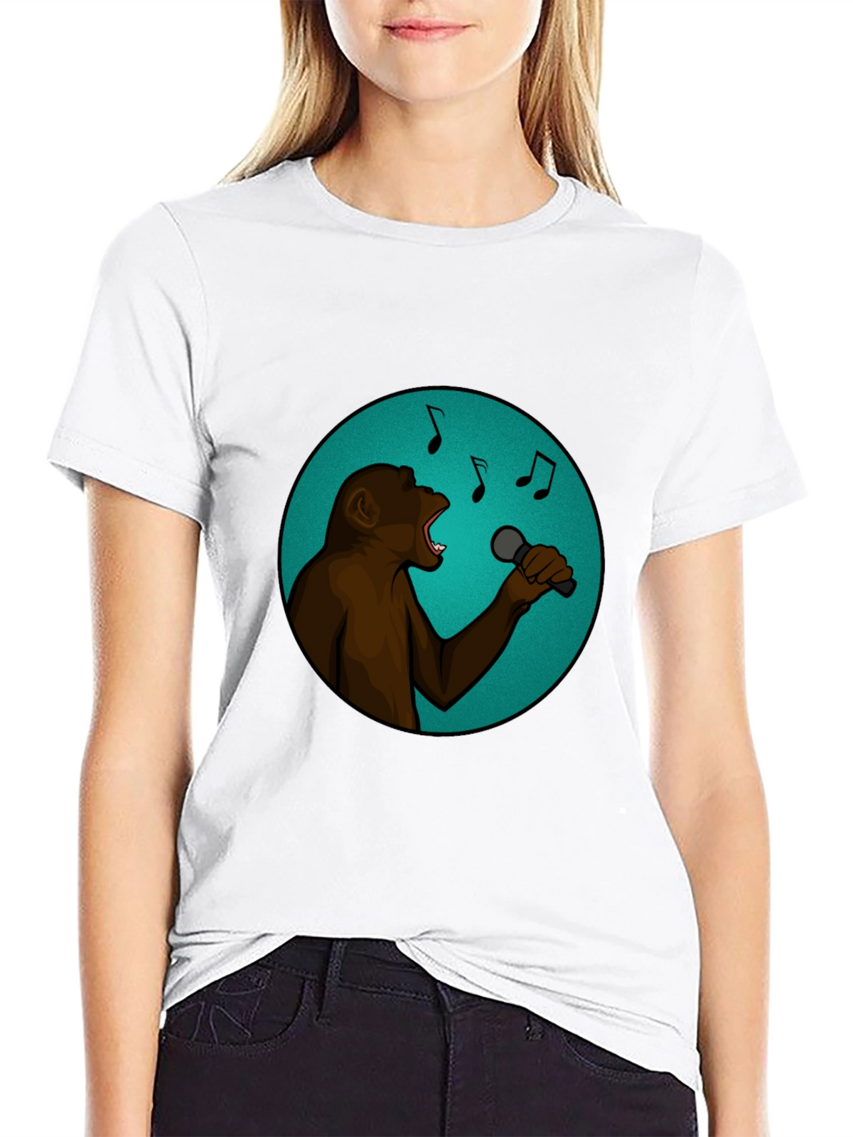 Singing Monkey Graphic Tee - Black Cotton T-Shirt