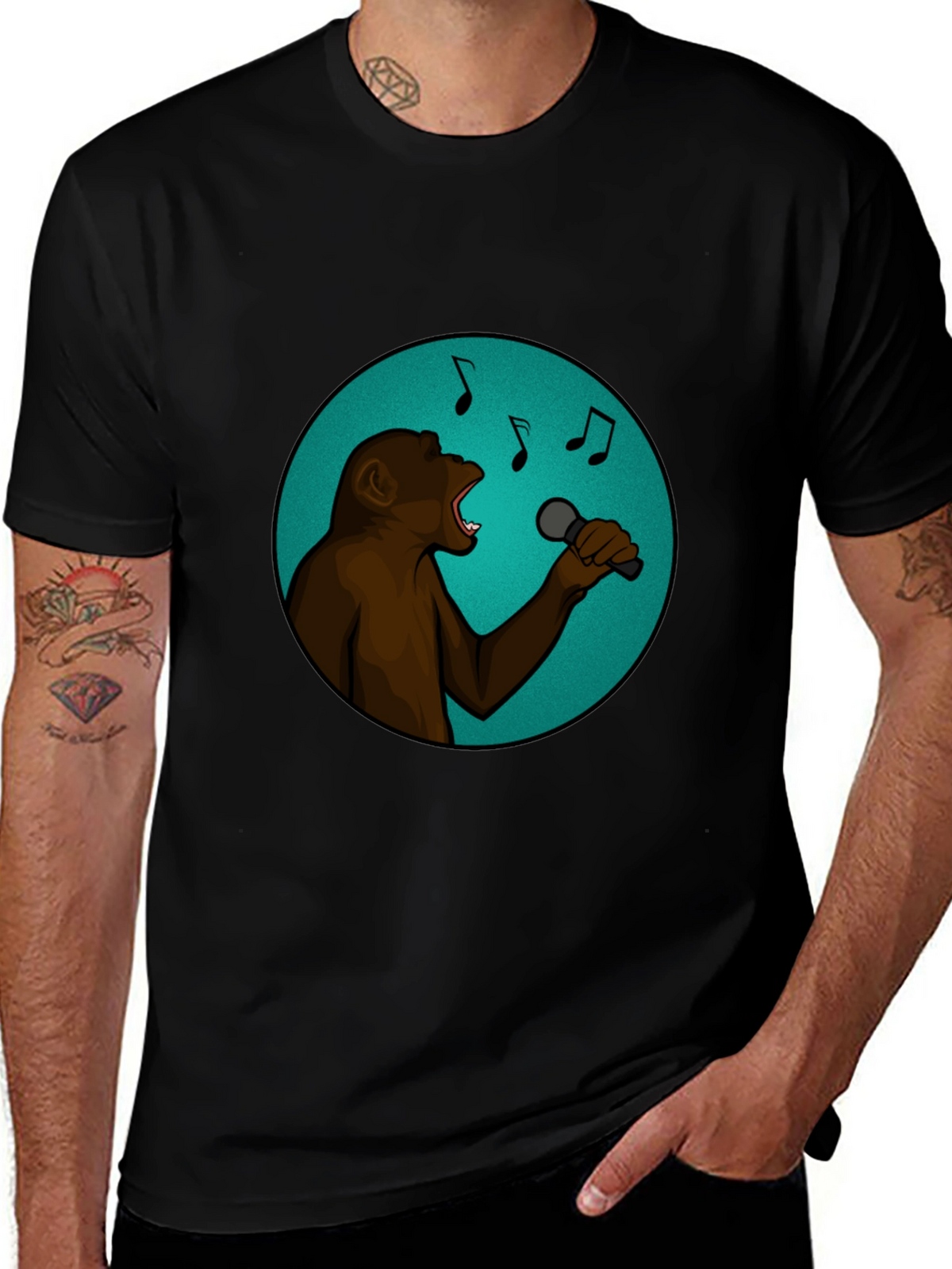Singing Monkey Graphic Tee - Black Cotton T-Shirt