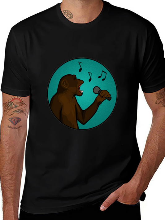 Singing Monkey Graphic Tee - Black Cotton T-Shirt