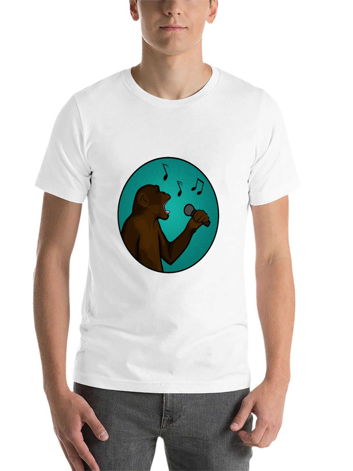 Singing Monkey Graphic Tee - Black Cotton T-Shirt