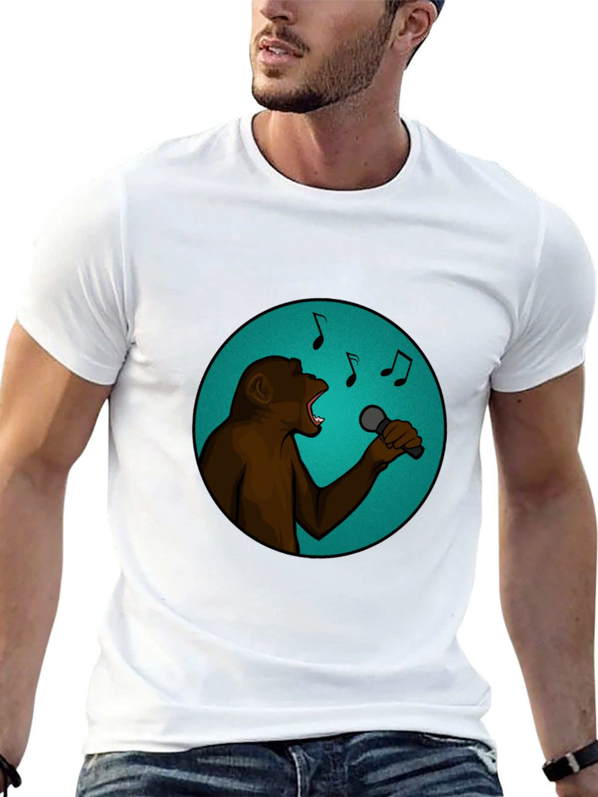 Singing Monkey Graphic Tee - Black Cotton T-Shirt
