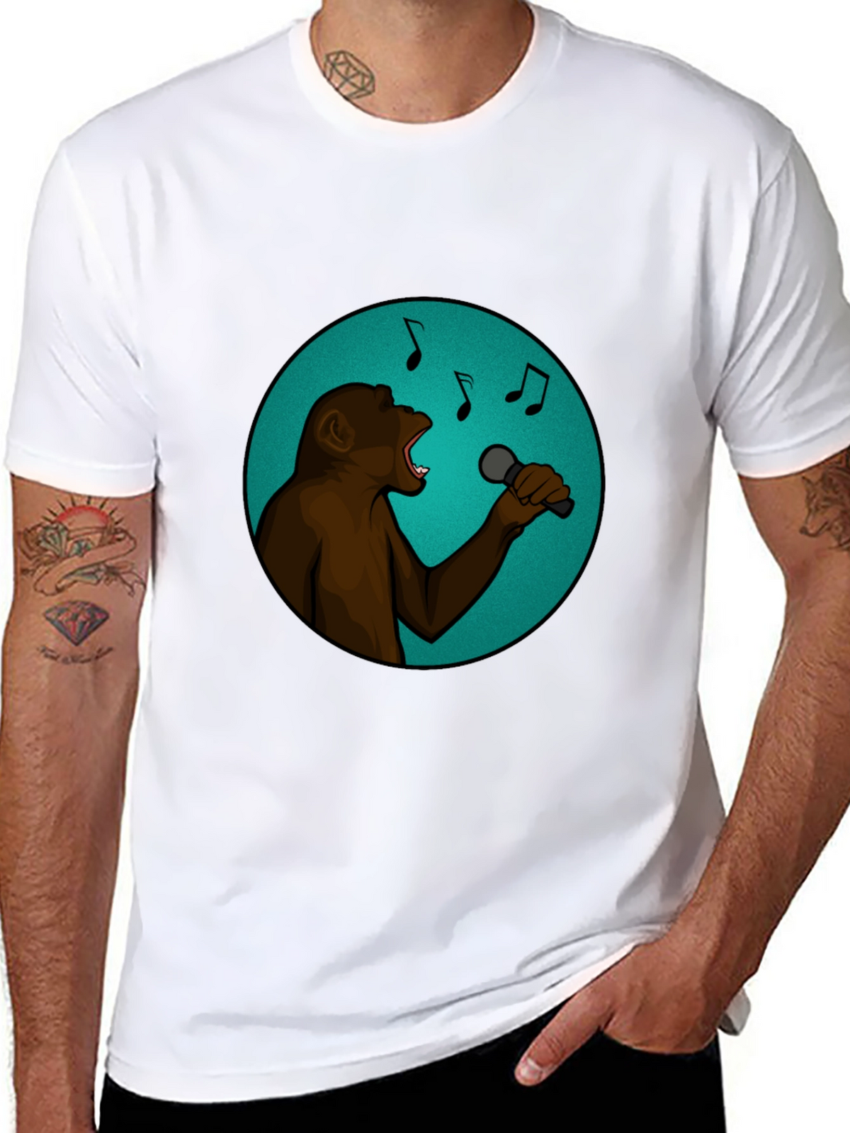 Singing Monkey Graphic Tee - Black Cotton T-Shirt