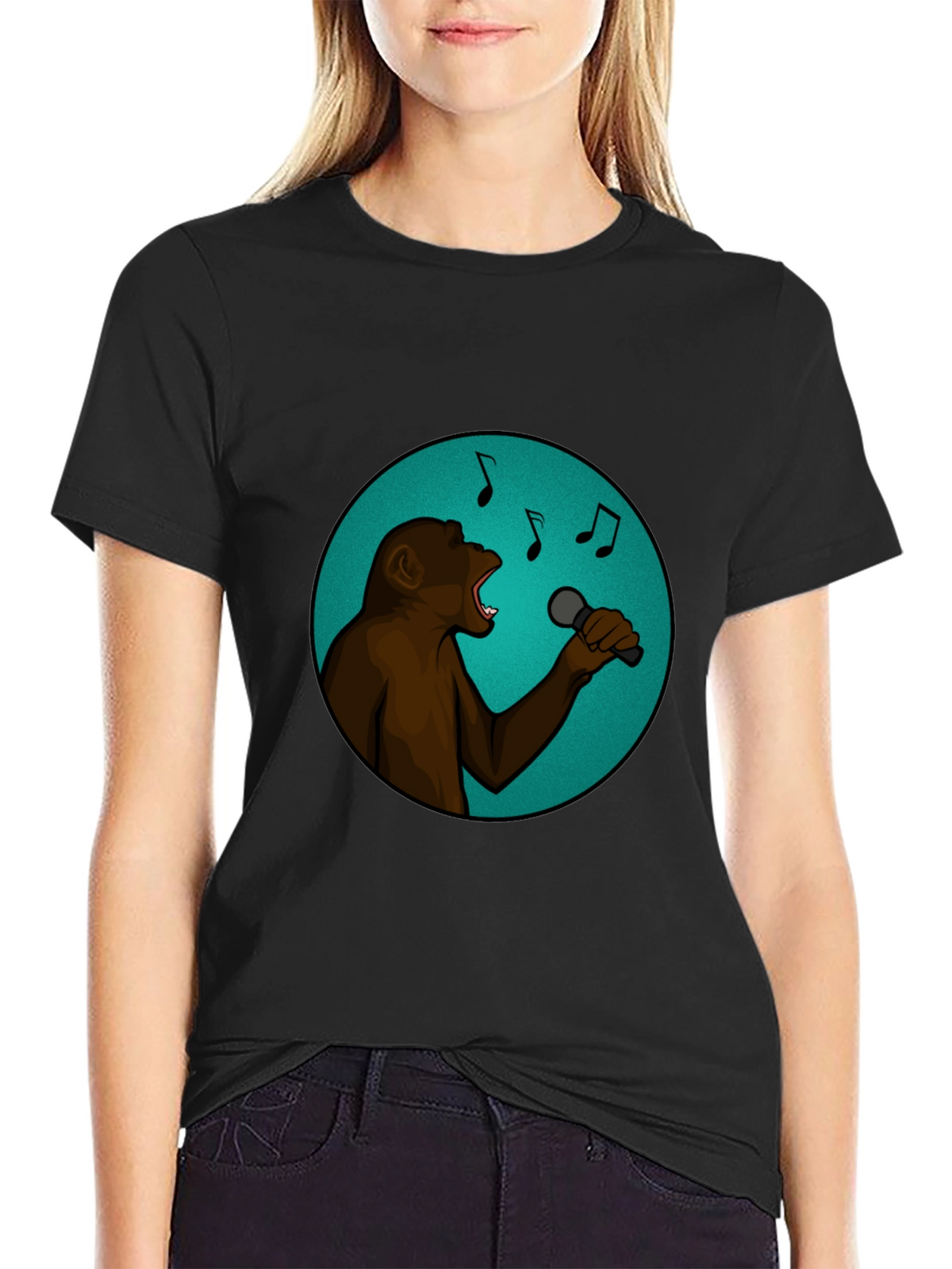 Singing Monkey Graphic Tee - Black Cotton T-Shirt