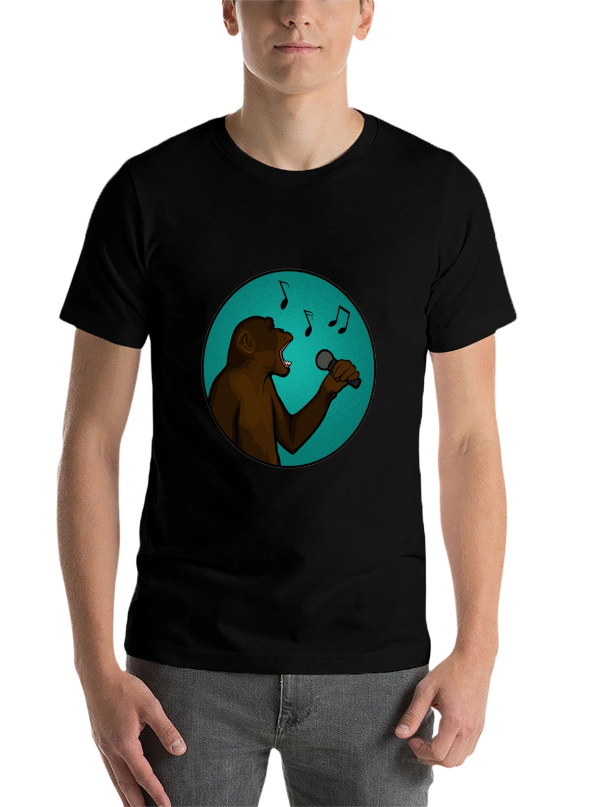 Singing Monkey Graphic Tee - Black Cotton T-Shirt
