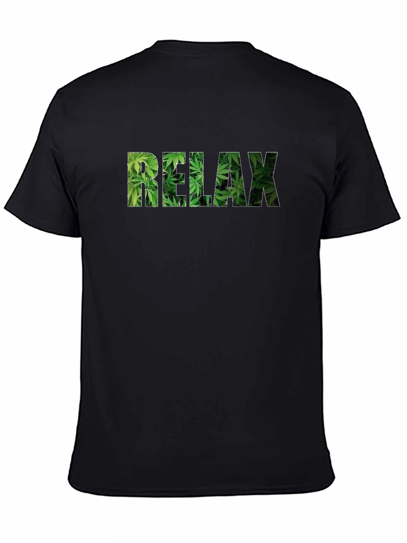 Relax Cannabis Leaf Print Black T-Shirt